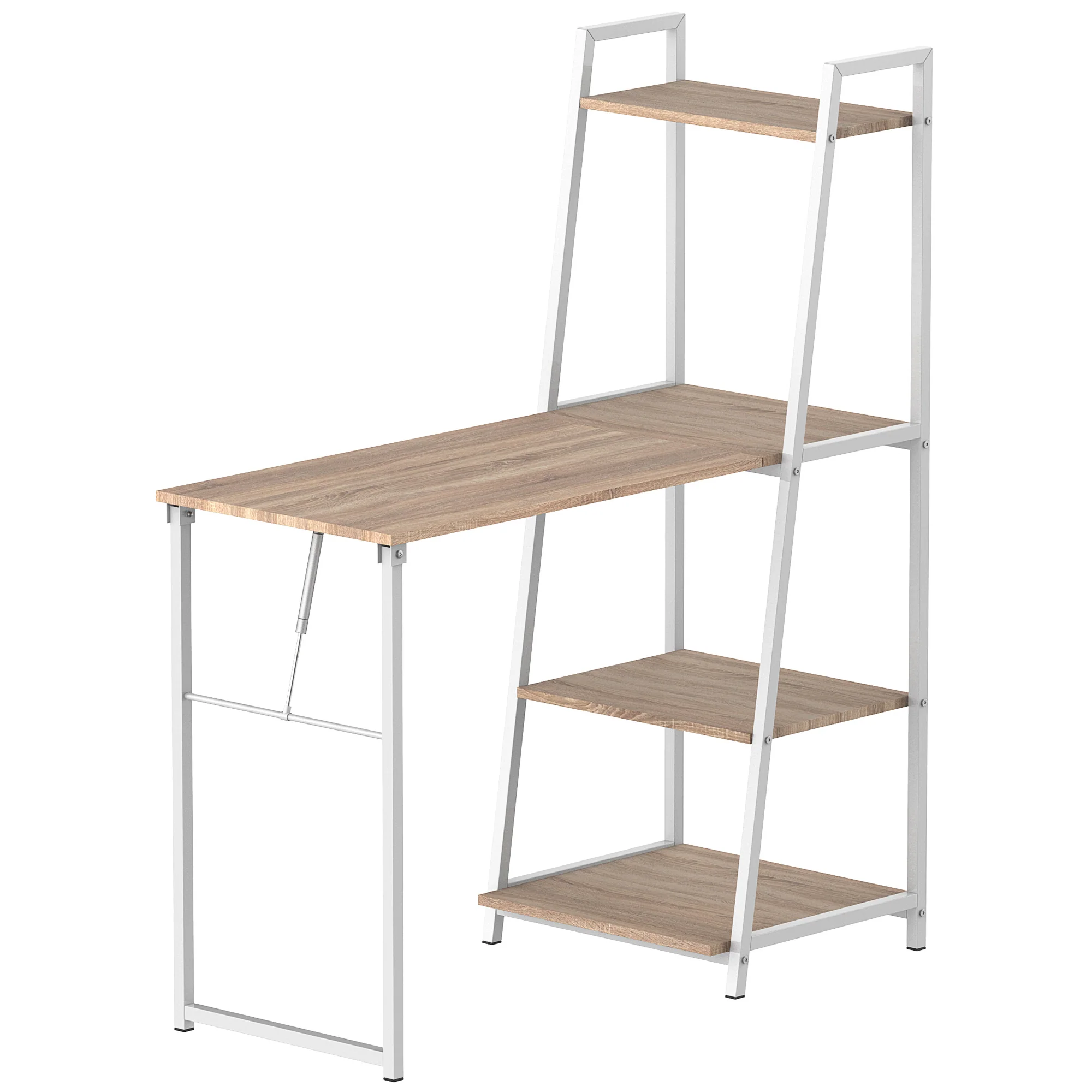 Bureau Pliable Rabattable - Bureau bibliothèque 2 en 1-4 étagères - Imitation Bois chêne Clair métal Blanc - Image 11
