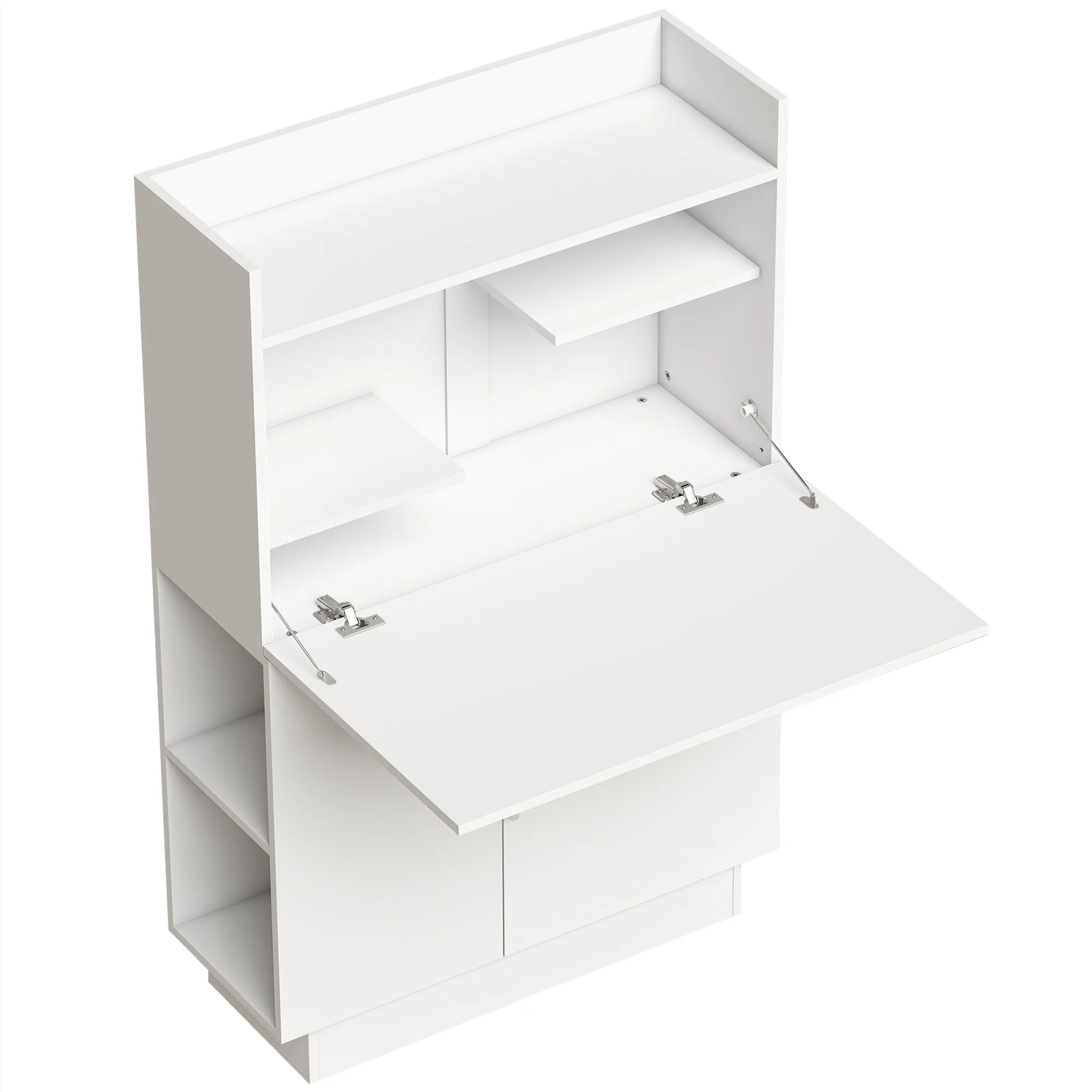 Bureau Pliant, Bureau Informatique avec Plateau Rabattable, étagères de Rangement et Placard, Style Moderne, 80 x 30 x 128 cm, Blanc - Image 2