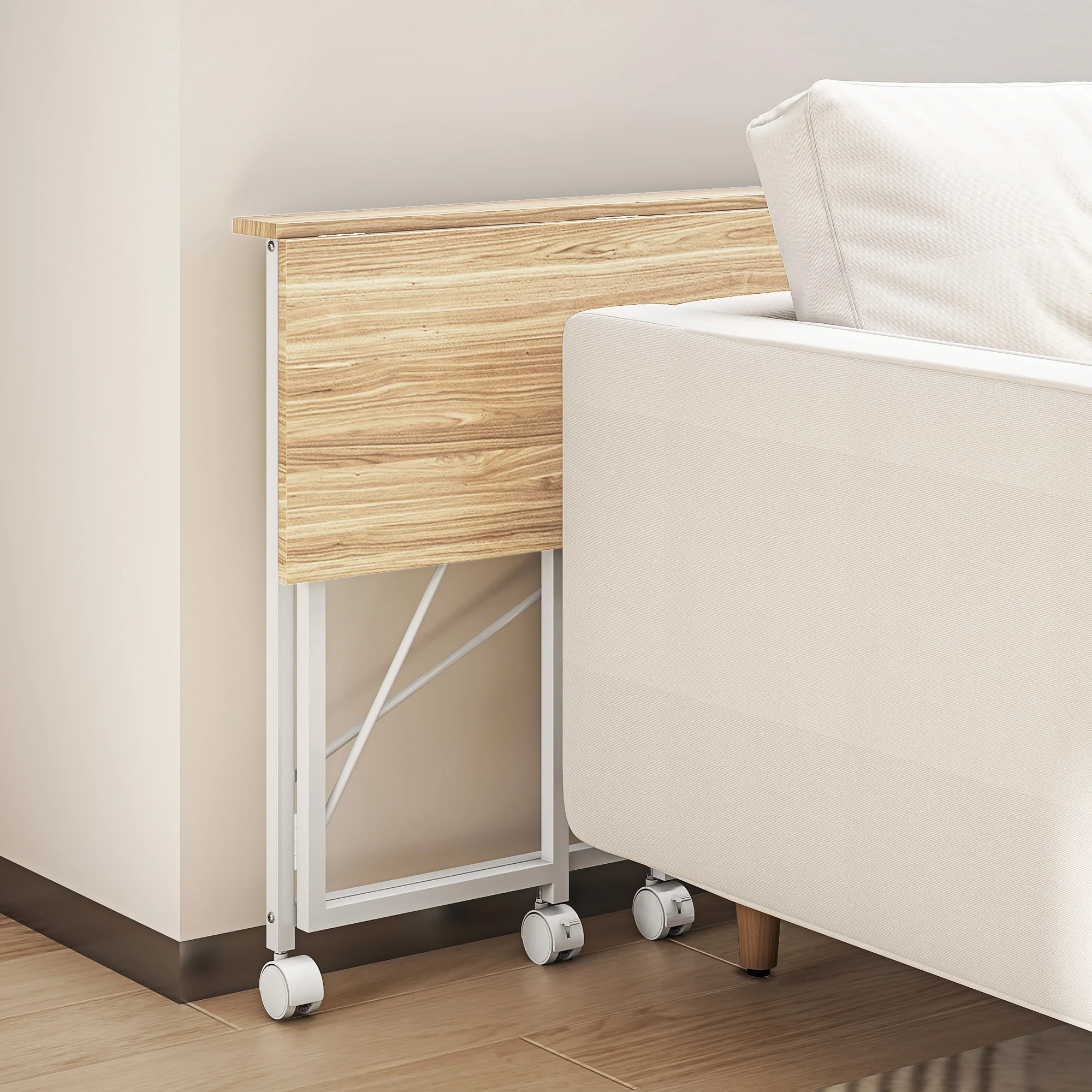 Bureau pliant table d'ordinateur 80 x 40 cm bureau sur roulettes style moderne pour domicile, chambre, petits espaces, chêne - Image 10