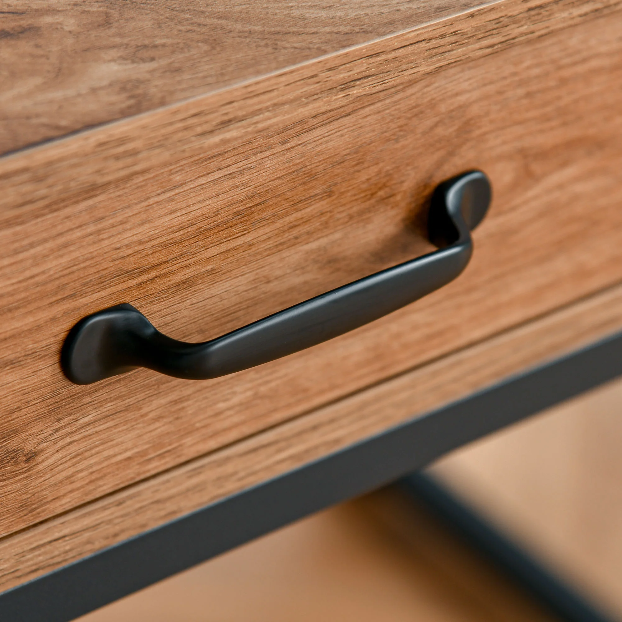 Bureau Style Industriel dim. 120L x 60l x 76H cm tiroir + 2 niches piètement métal Noir Plateau Aspect Bois Noyer - Image 10