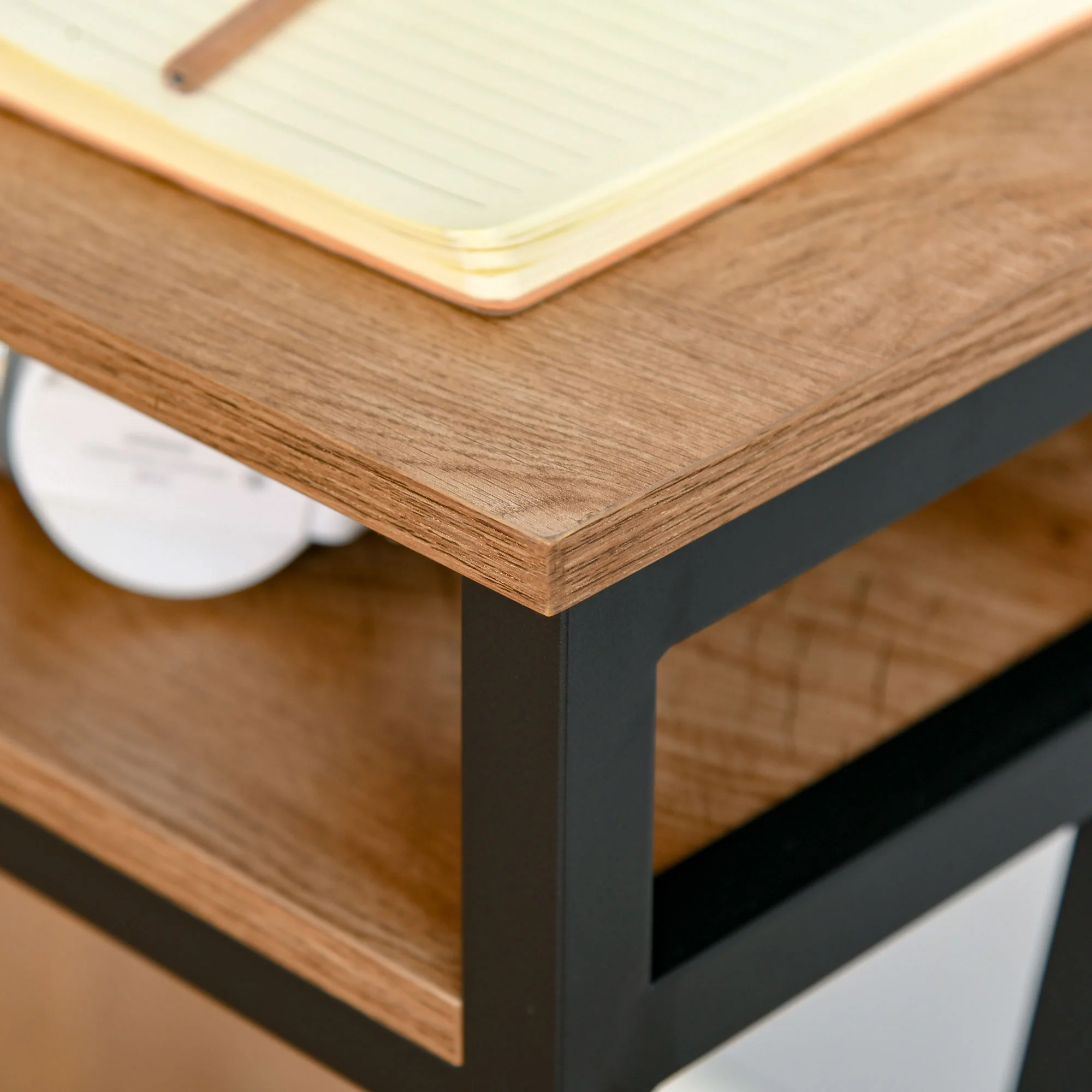 Bureau Style Industriel dim. 120L x 60l x 76H cm tiroir + 2 niches piètement métal Noir Plateau Aspect Bois Noyer - Image 9