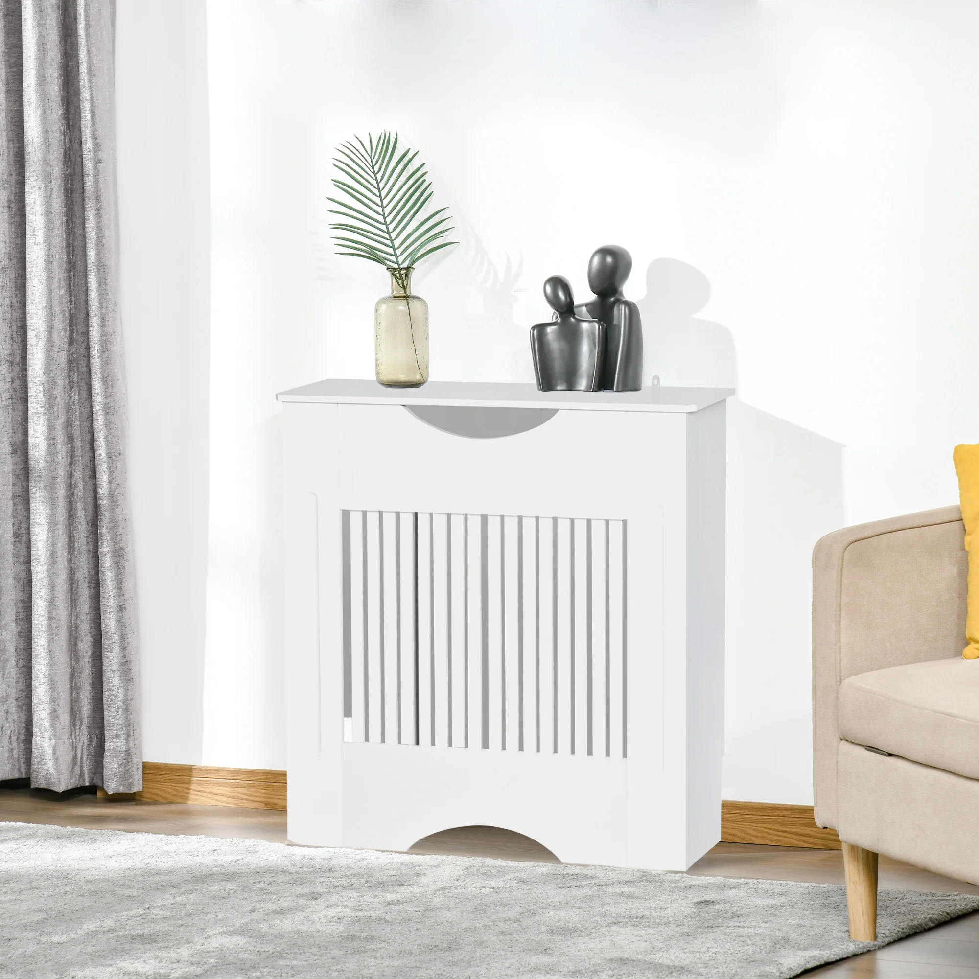 Cache-radiateur à lattes Couvercle de Radiateur en bois Design contemporain pour Salon Salle de Séjour Chambre 78 x 19 x 82 cm Blanc - Image 3