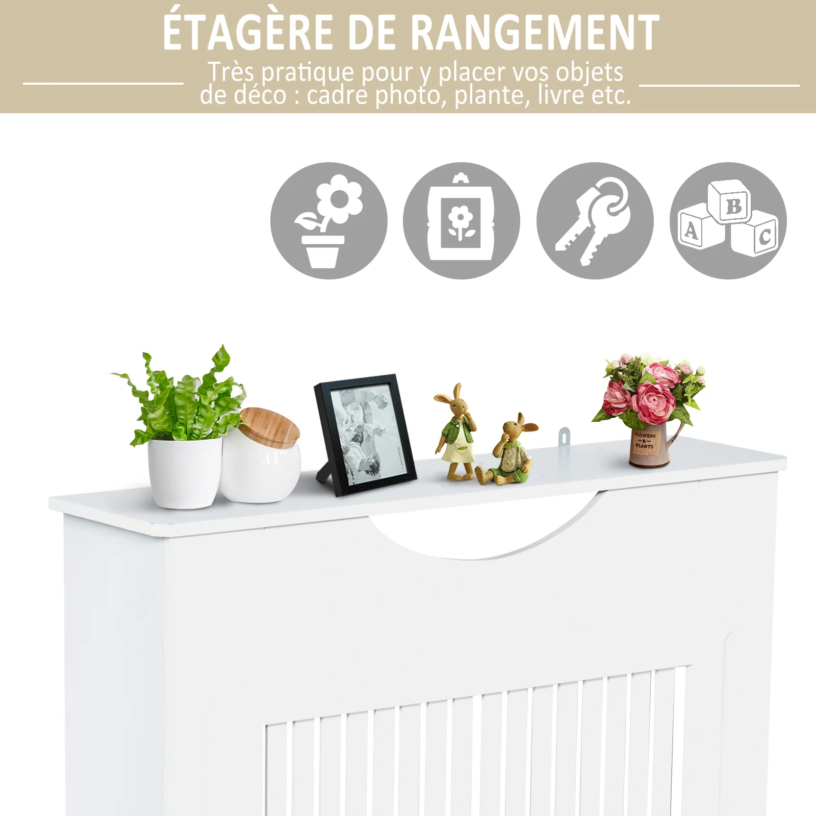 Cache-radiateur à lattes Couvercle de Radiateur en bois Design contemporain pour Salon Salle de Séjour Chambre 78 x 19 x 82 cm Blanc - Image 5