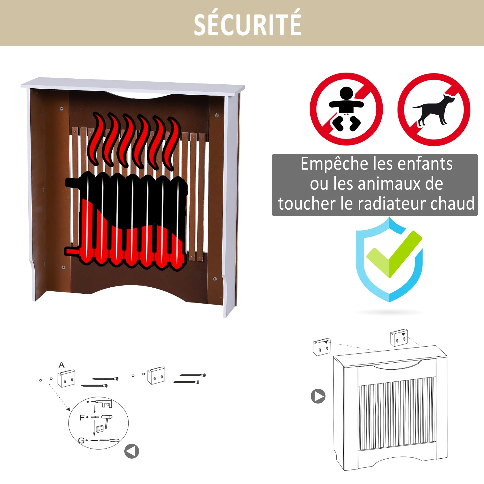 Cache-radiateur à lattes Couvercle de Radiateur en bois Design contemporain pour Salon Salle de Séjour Chambre 78 x 19 x 82 cm Blanc - Image 6