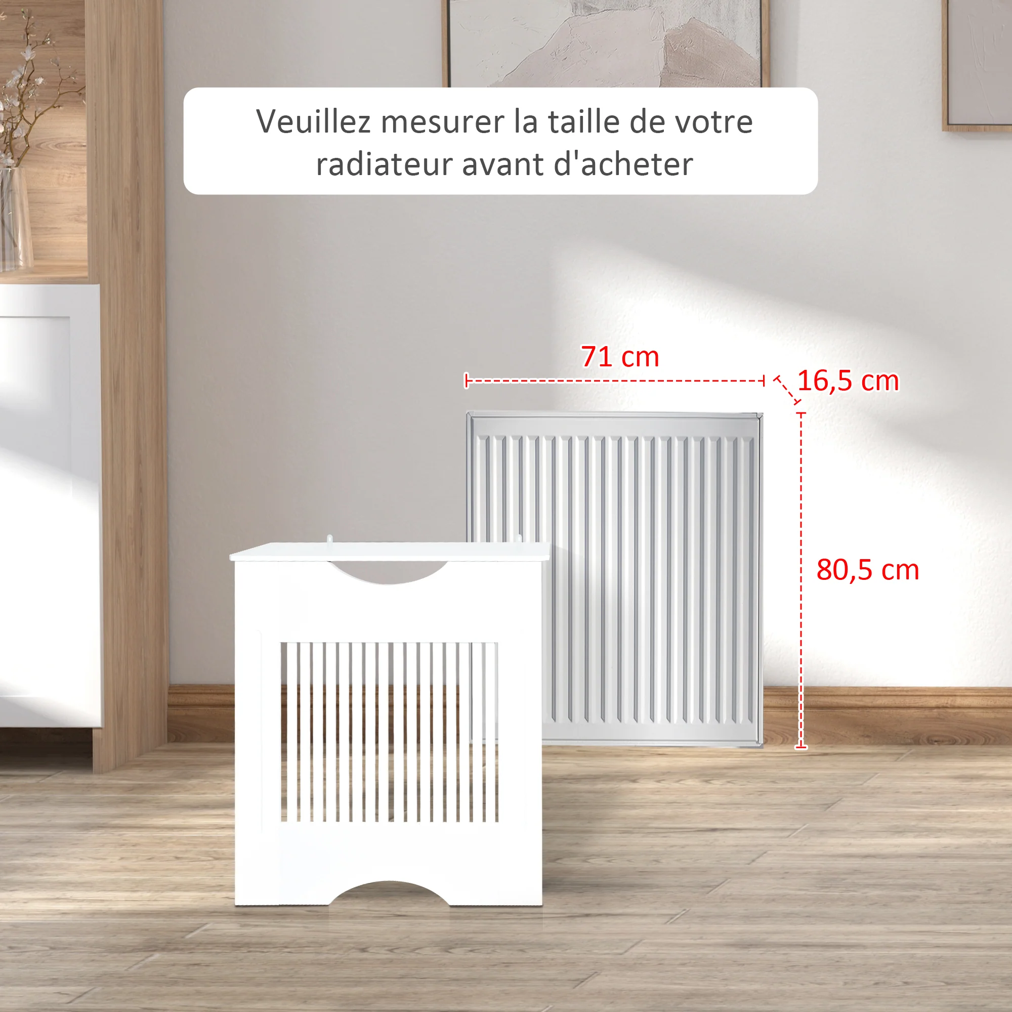 Cache-radiateur à lattes Couvercle de Radiateur en bois Design contemporain pour Salon Salle de Séjour Chambre 78 x 19 x 82 cm Blanc - Image 8