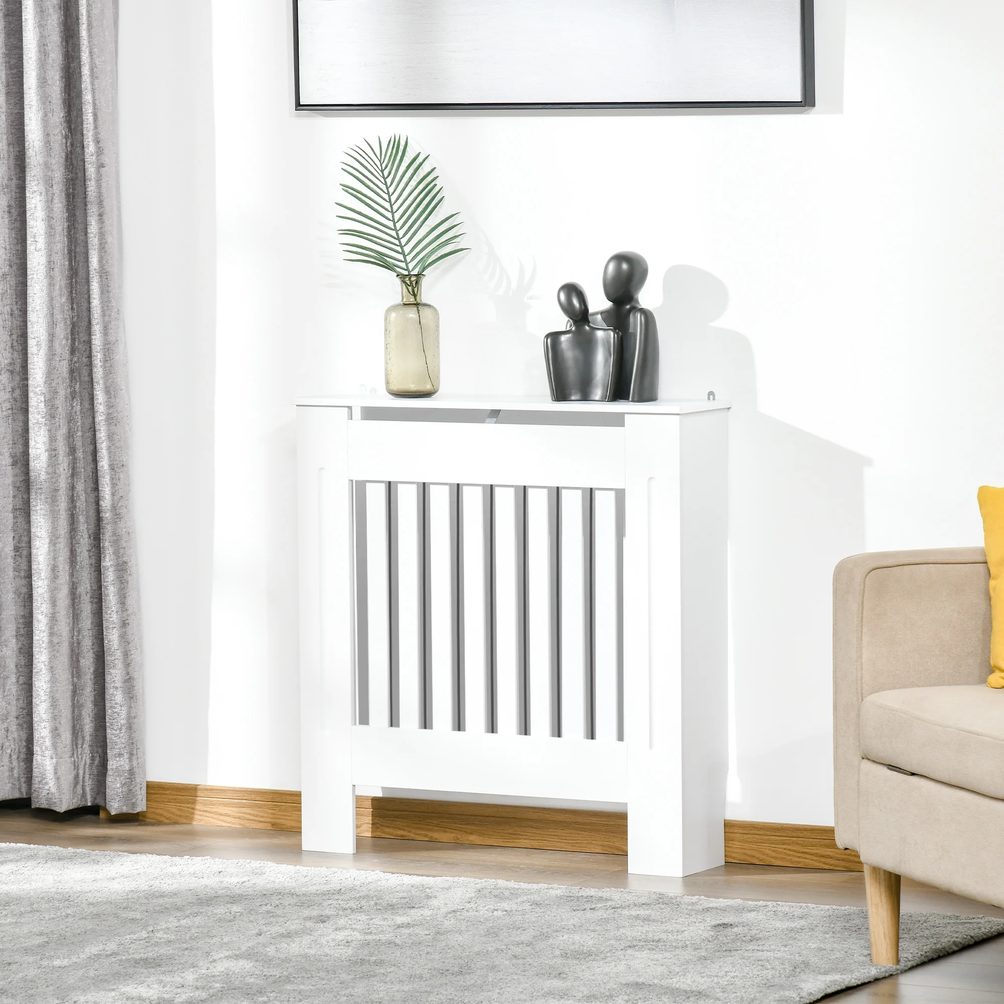 Cache-radiateur couverture radiateur grille d'aération verticale à lattes 78L x 19l x 81H cm en bois Blanc - Image 3