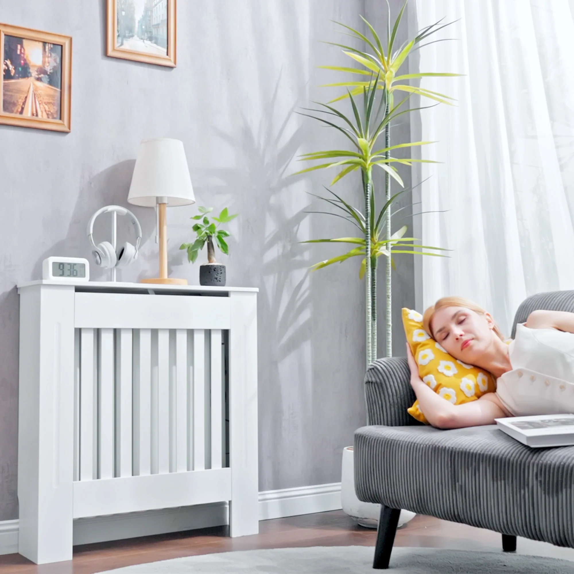Cache-radiateur couverture radiateur grille d'aération verticale à lattes 78L x 19l x 81H cm en bois Blanc - Image 9