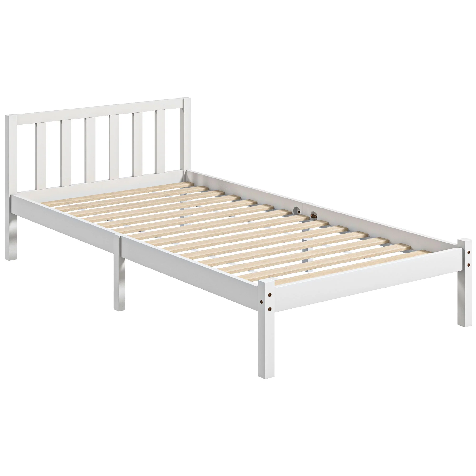 Cadre de lit en Bois Massif 90x190 cm Lit simple avec tête de lit et Sommier à Lattes Solide pour Enfants Adultes Blanc - Image 11