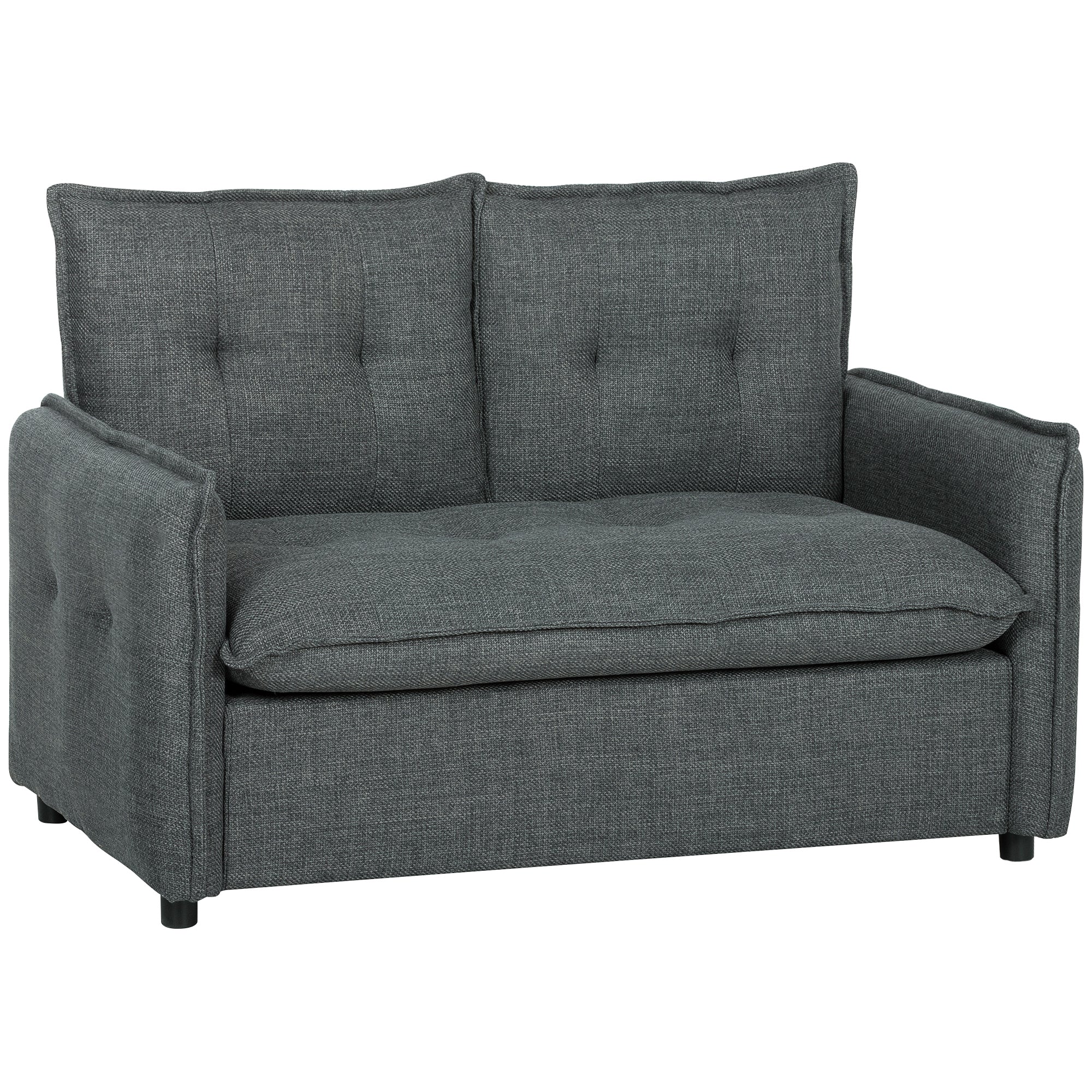 Canapé 2 places, canapé de salon moderne 131 cm avec assise rembourrée, coussins à ressorts, dossier épais et design capitonné, tissu en lin, pour chambre, appartement, petit espace, gris foncé - Image 12