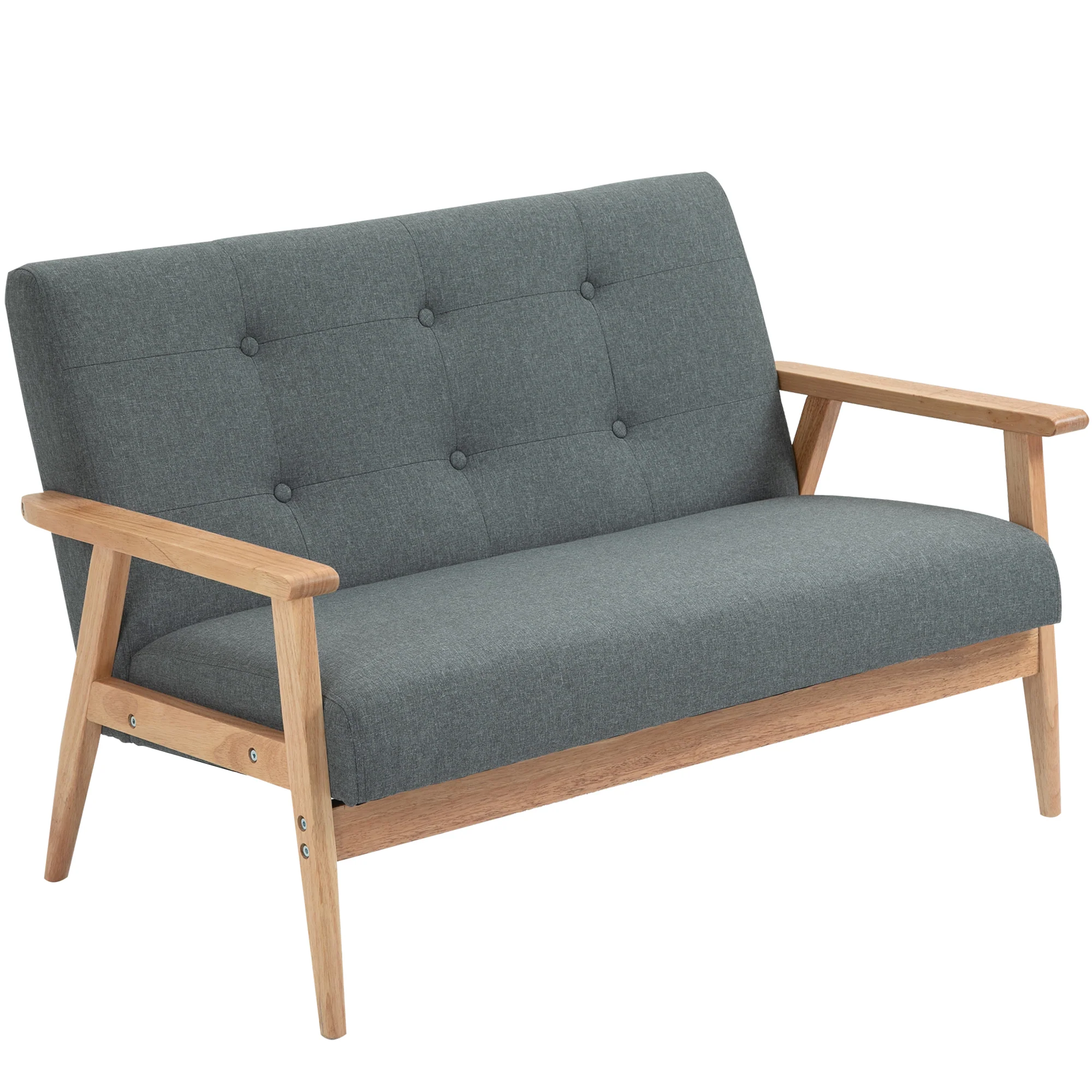 Canapé 2 places canapé en lin 115 cm style scandinave canapé de salon avec accoudoirs, pieds en bois, mini canapé chambre, appartement, petit espace, gris