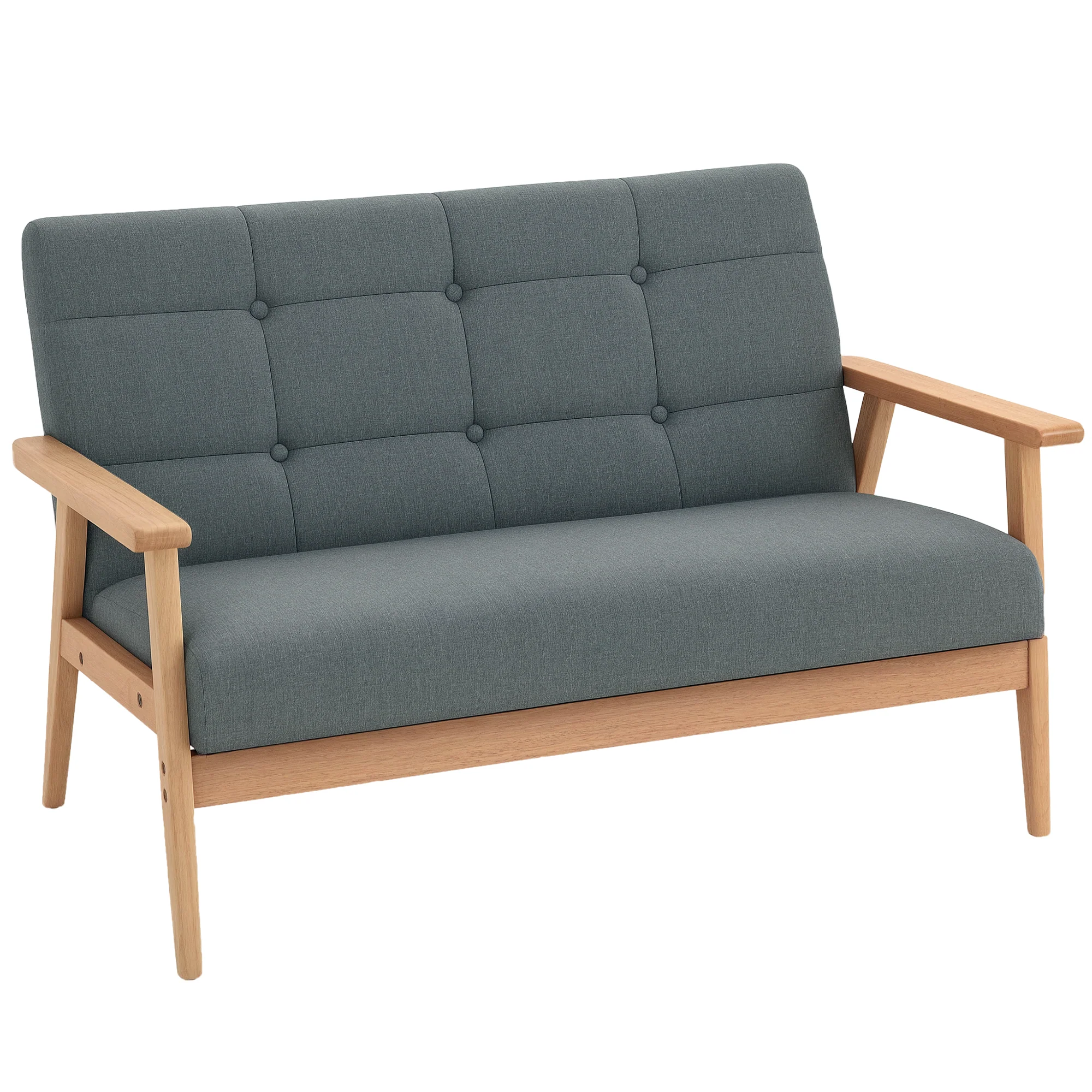Canapé 2 places canapé en lin 115 cm style scandinave canapé de salon avec accoudoirs, pieds en bois, mini canapé chambre, appartement, petit espace, gris - Image 11