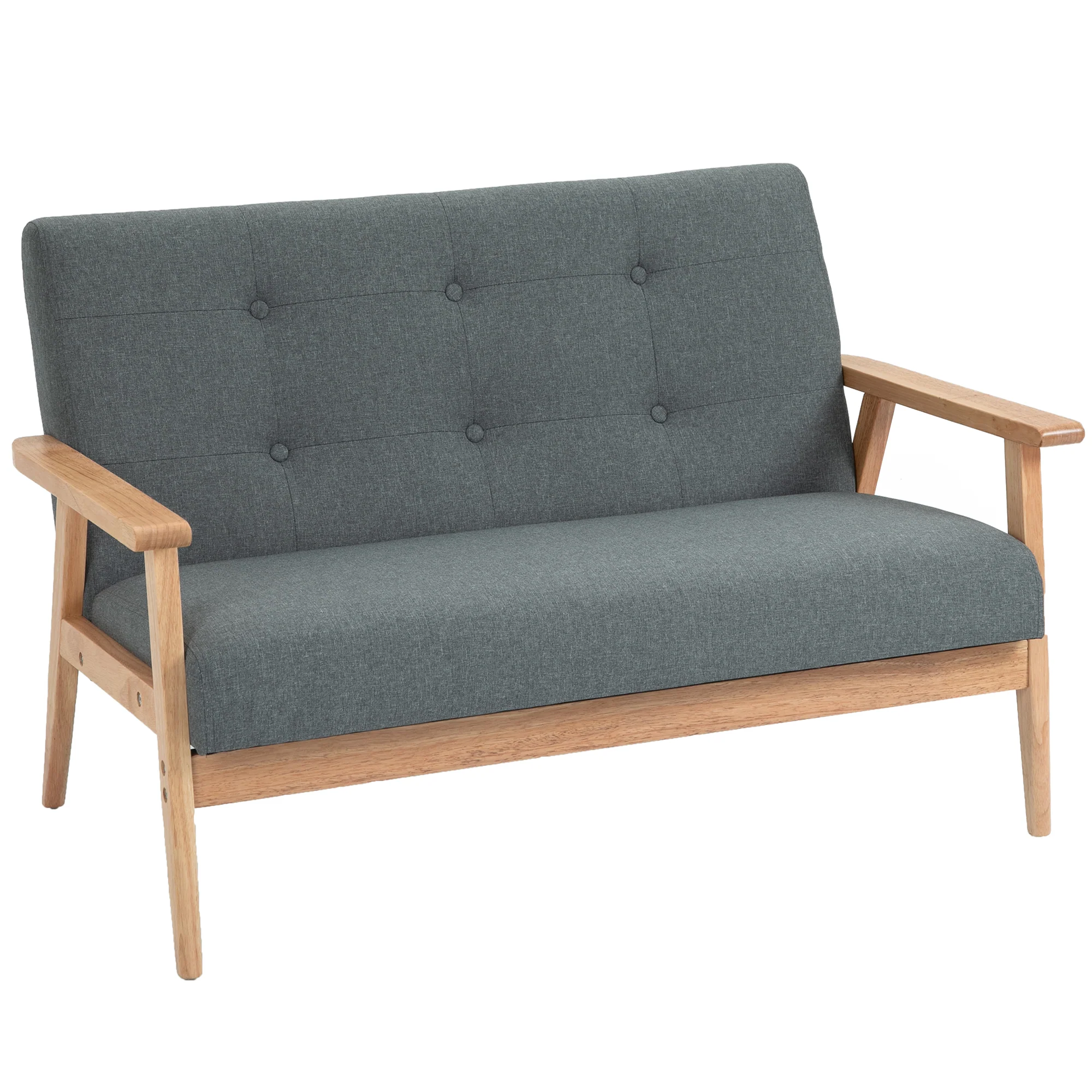 Canapé 2 places canapé en lin 115 cm style scandinave canapé de salon avec accoudoirs, pieds en bois, mini canapé chambre, appartement, petit espace, gris - Image 2