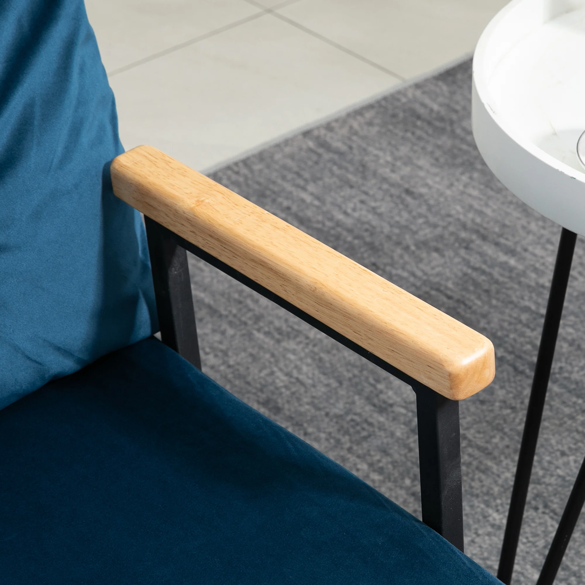 Canapé convertible 2 places 4 en 1, chauffeuse, fauteuil-lit pliant avec dossier réglable 5 niveaux et 2 coussins rembourrés, tissu effet velours pour salon, chambre d'amis, 102x73x81cm, bleu - Image 10