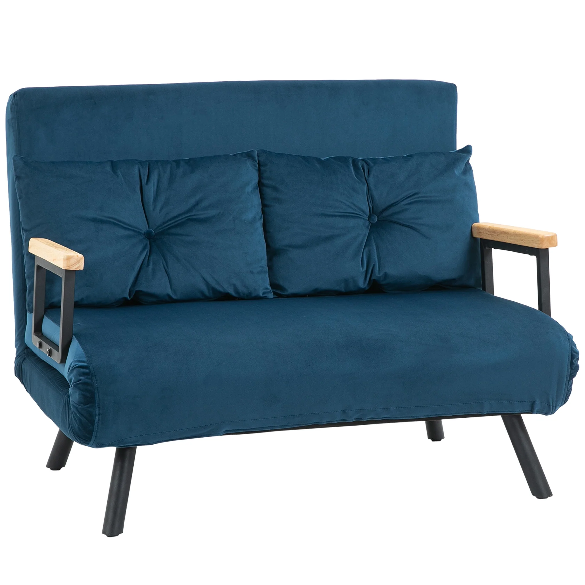 Canapé convertible 2 places 4 en 1, chauffeuse, fauteuil-lit pliant avec dossier réglable 5 niveaux et 2 coussins rembourrés, tissu effet velours pour salon, chambre d'amis, 102x73x81cm, bleu - Image 11
