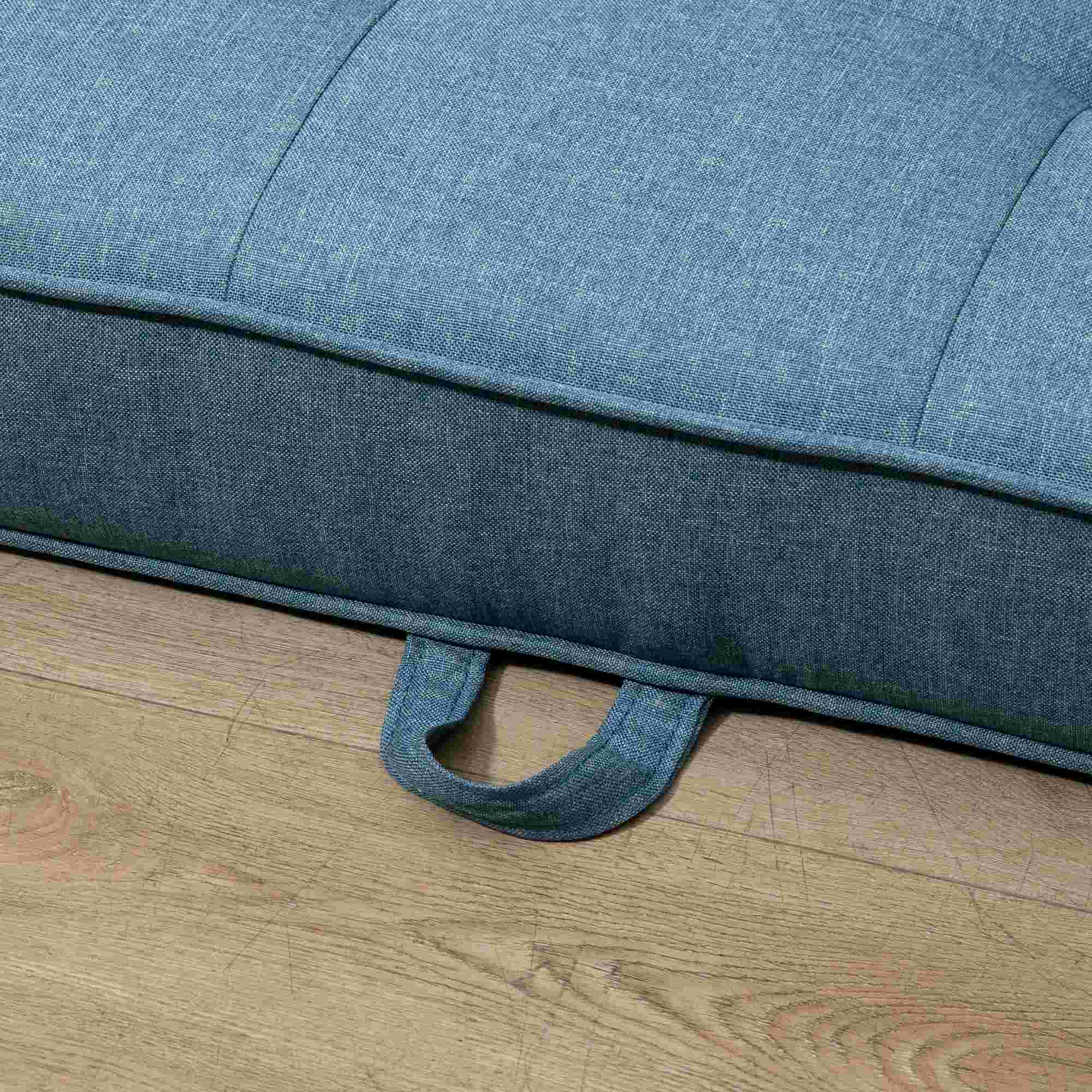 Canapé convertible 2 places canapé-lit avec dossier capitonné, coussins et matelas pliable au sol, canapé en tissu effet lin pour salon, chambre d'amis, 147,5 x 75 x 85 cm, bleu - Image 9