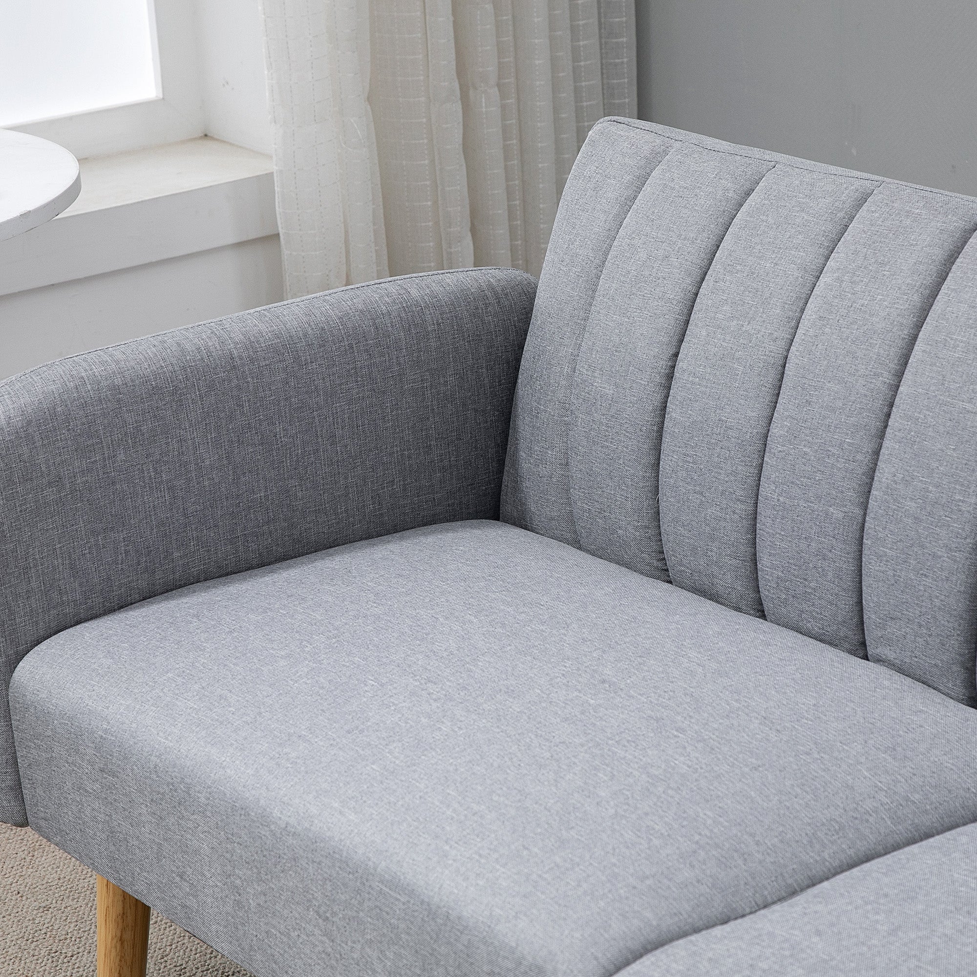 Canapé Convertible 2 Places Design scandinave Dossier inclinable 3 Positions Pieds Bois Tissu Aspect Lin Gris - Image 9