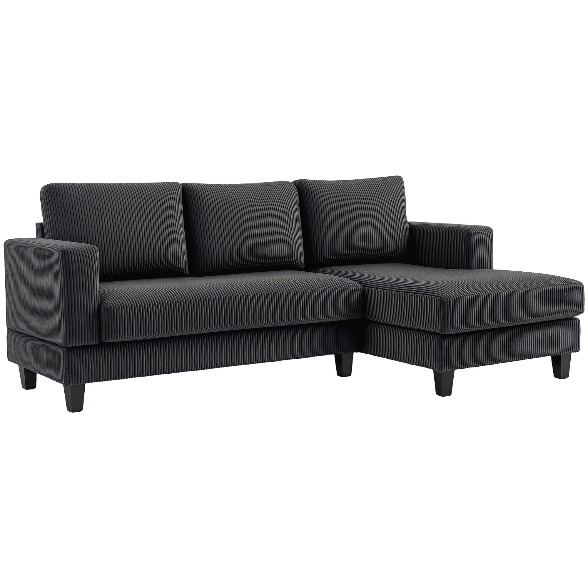 Canapé d'angle en velours côtelé, canapé 3 places avec méridienne et coussin à ressorts épais, largeur 214 cm, design moderne, charge jusqu'à 400 Kg, pour salon, appartement, gris foncé - Image 11