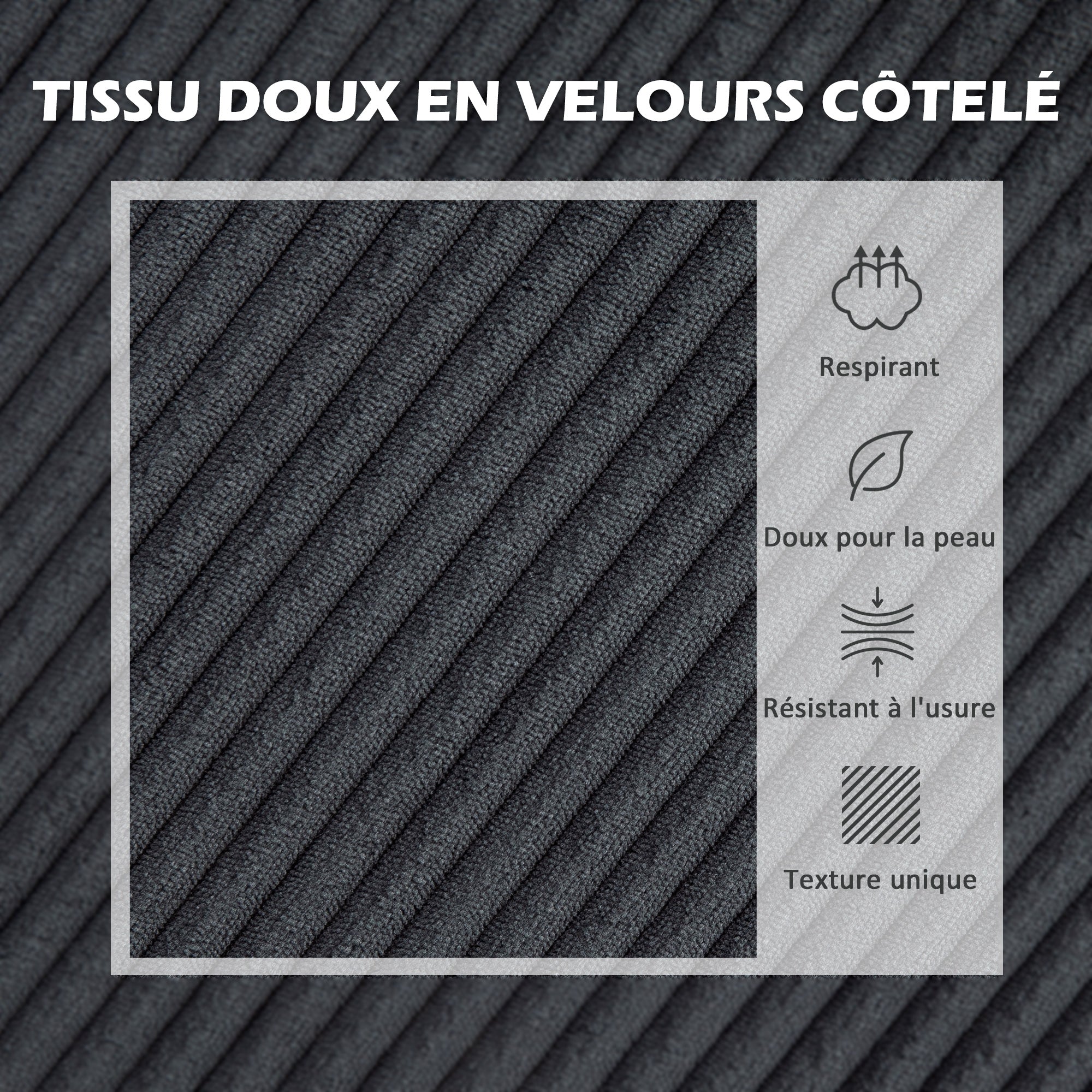 Canapé d'angle en velours côtelé, canapé 3 places avec méridienne et coussin à ressorts épais, largeur 214 cm, design moderne, charge jusqu'à 400 Kg, pour salon, appartement, gris foncé - Image 7