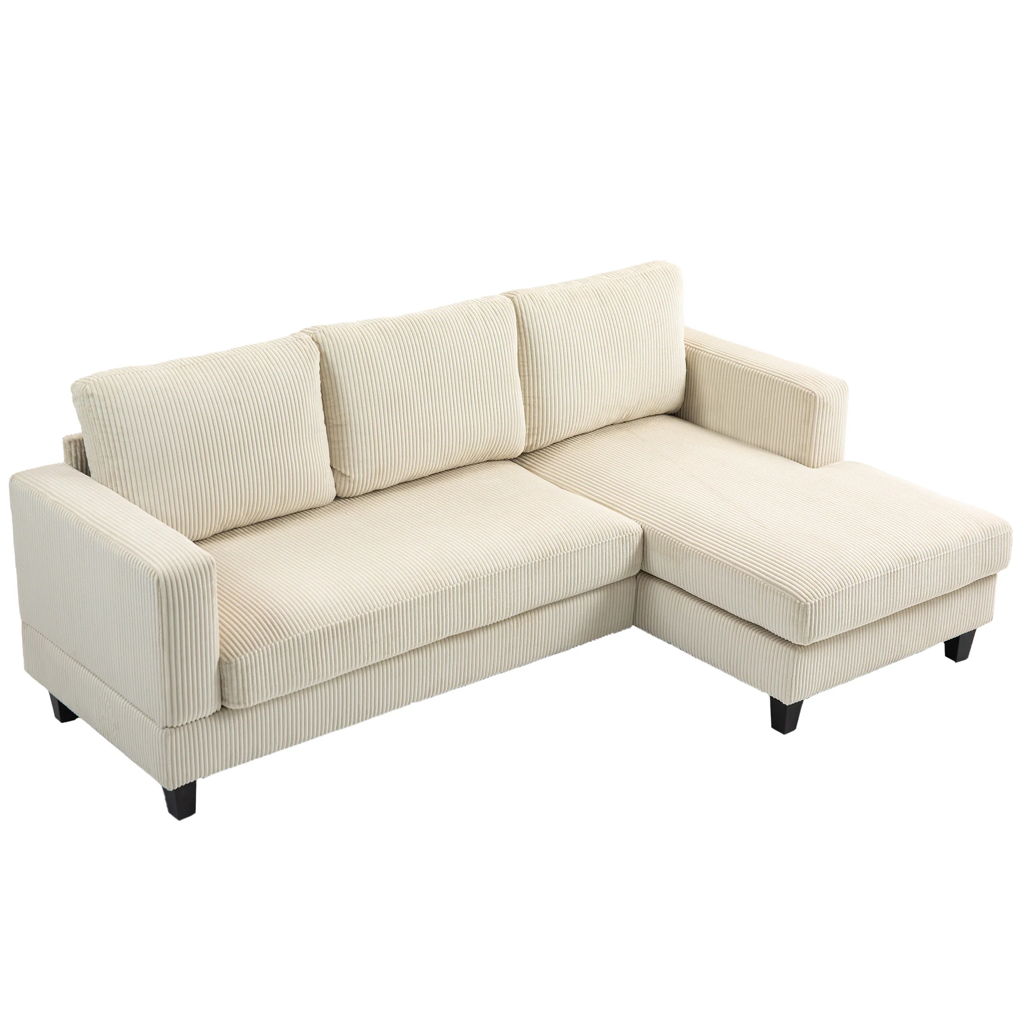 Canapé d'angle en velours c?telé canapé 3 places avec méridienne et coussin à ressorts épais, largeur 214 cm, design moderne, charge jusqu'à 400 Kg, pour salon, appartement, beige - Image 11