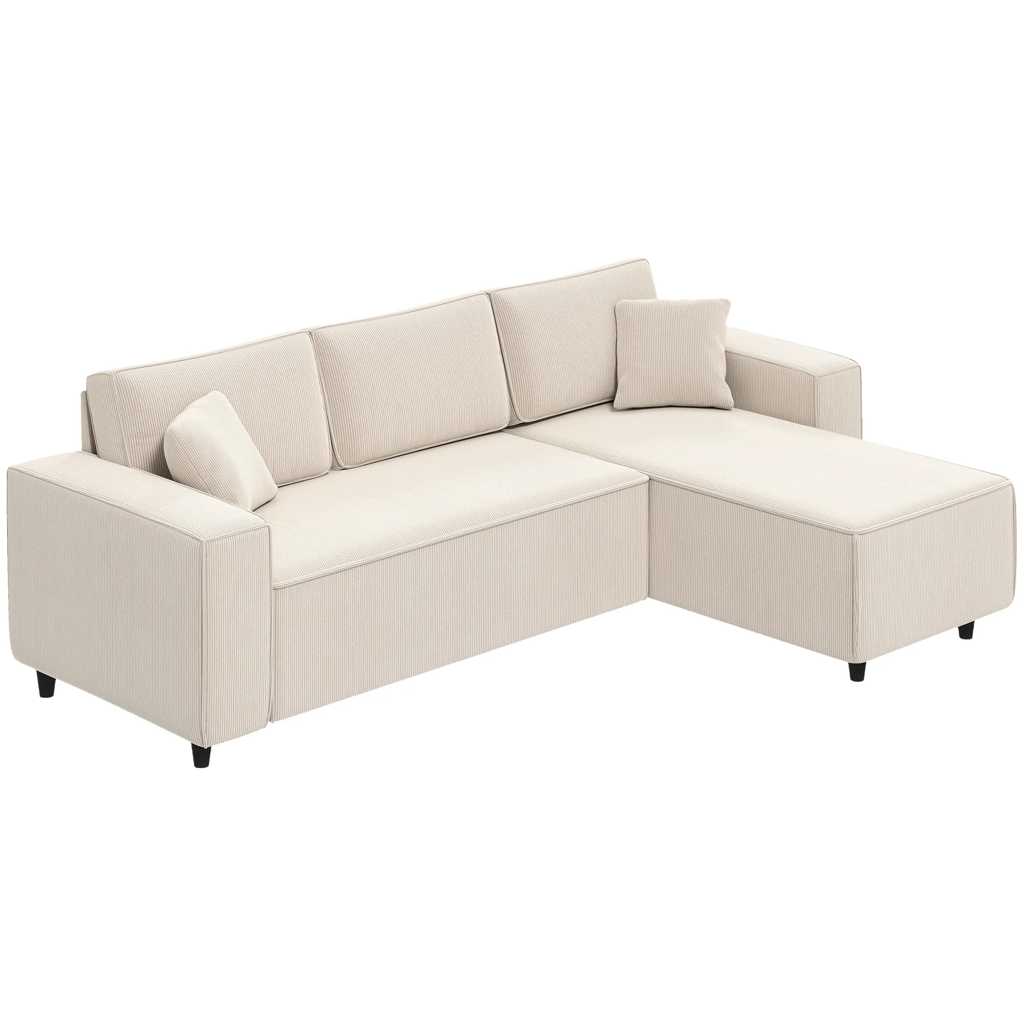 Canapé d'angle réversible velours côtelé, 241x153x83cm, canapé 3 places en L avec coussin à ressorts, charge 450Kg, style moderne, pour salon, chambre, crème - Image 11