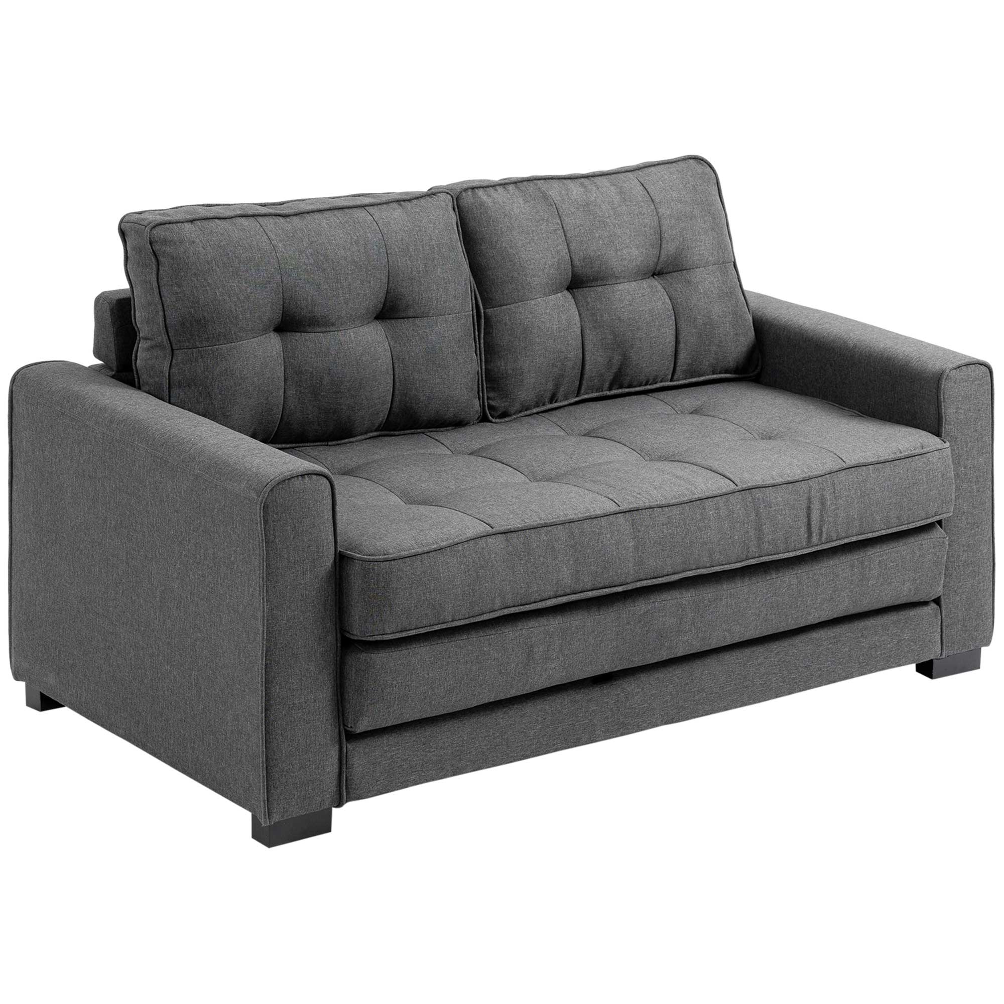 Canapé droit convertible 2 places - dossier capitonné - 147,5 x 75 x 85?cm - gris