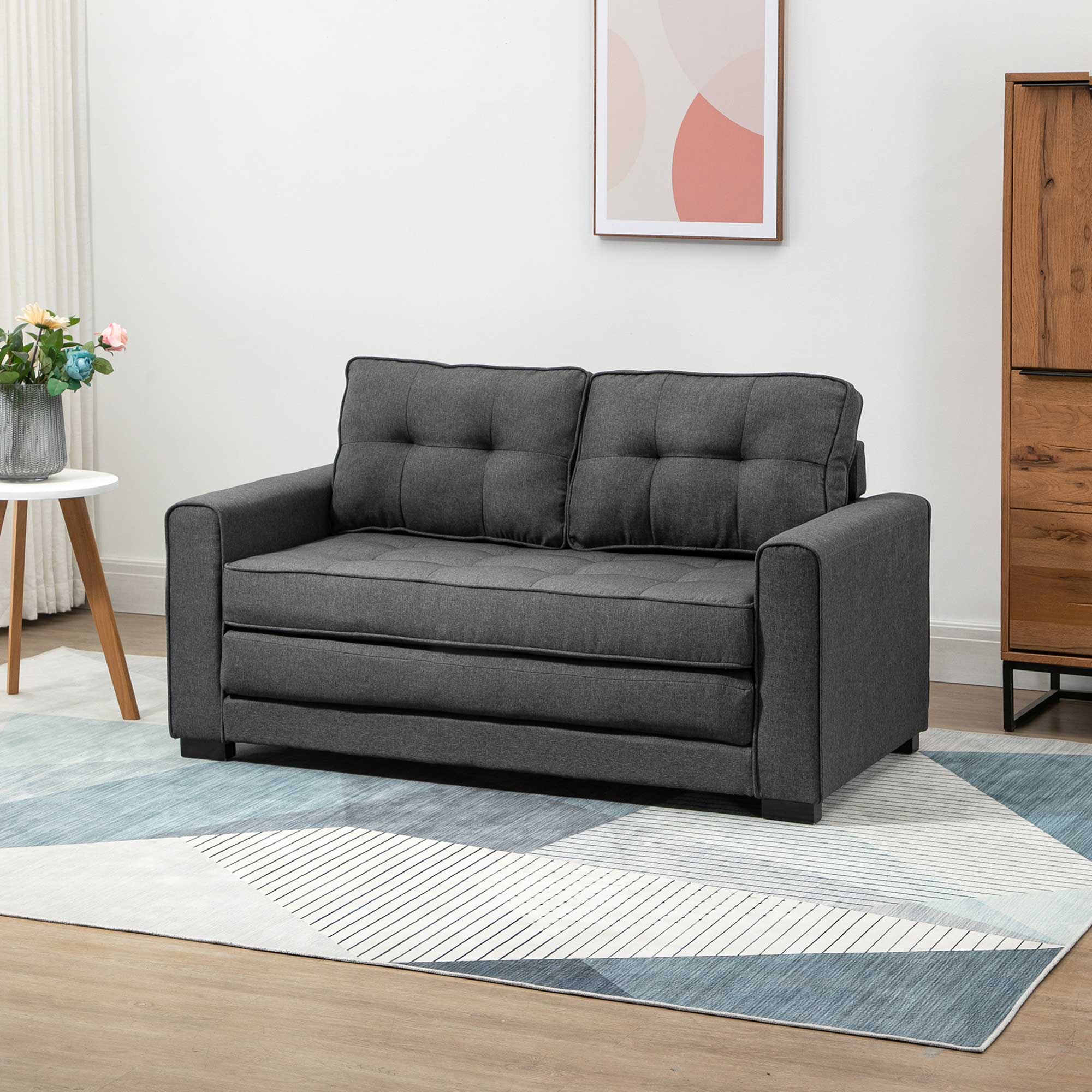 Canapé droit convertible 2 places - dossier capitonné - 147,5 x 75 x 85?cm - gris - Image 3