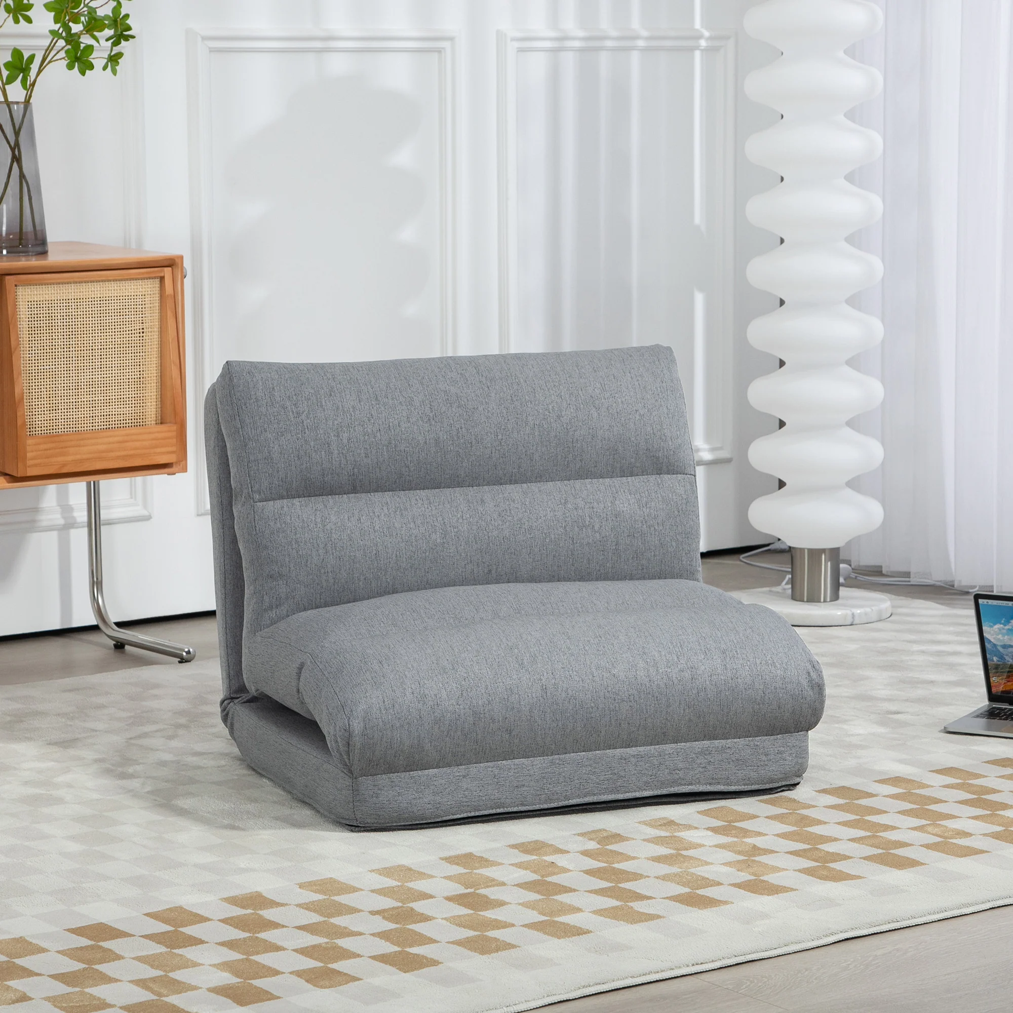 Canapé paresseux chauffeuse 1 place fauteuil paresseux convertible en lit fauteuil salon avec dossier inclinable sur 5 positions, charge 120 Kg, pour salon chambre et bureau, 70x72x56 cm, gris - Image 3