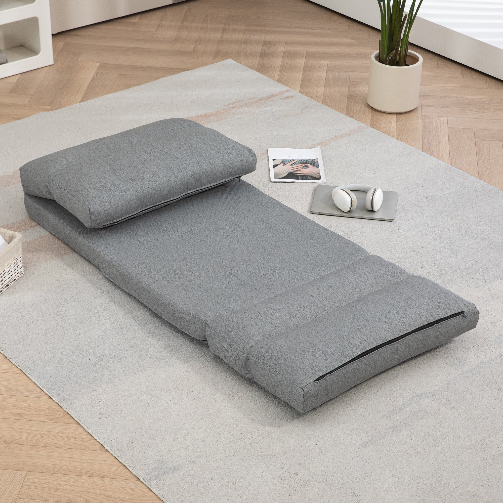 Canapé paresseux chauffeuse 1 place fauteuil paresseux convertible en lit fauteuil salon avec dossier inclinable sur 5 positions, charge 120 Kg, pour salon chambre et bureau, 70x72x56 cm, gris - Image 8