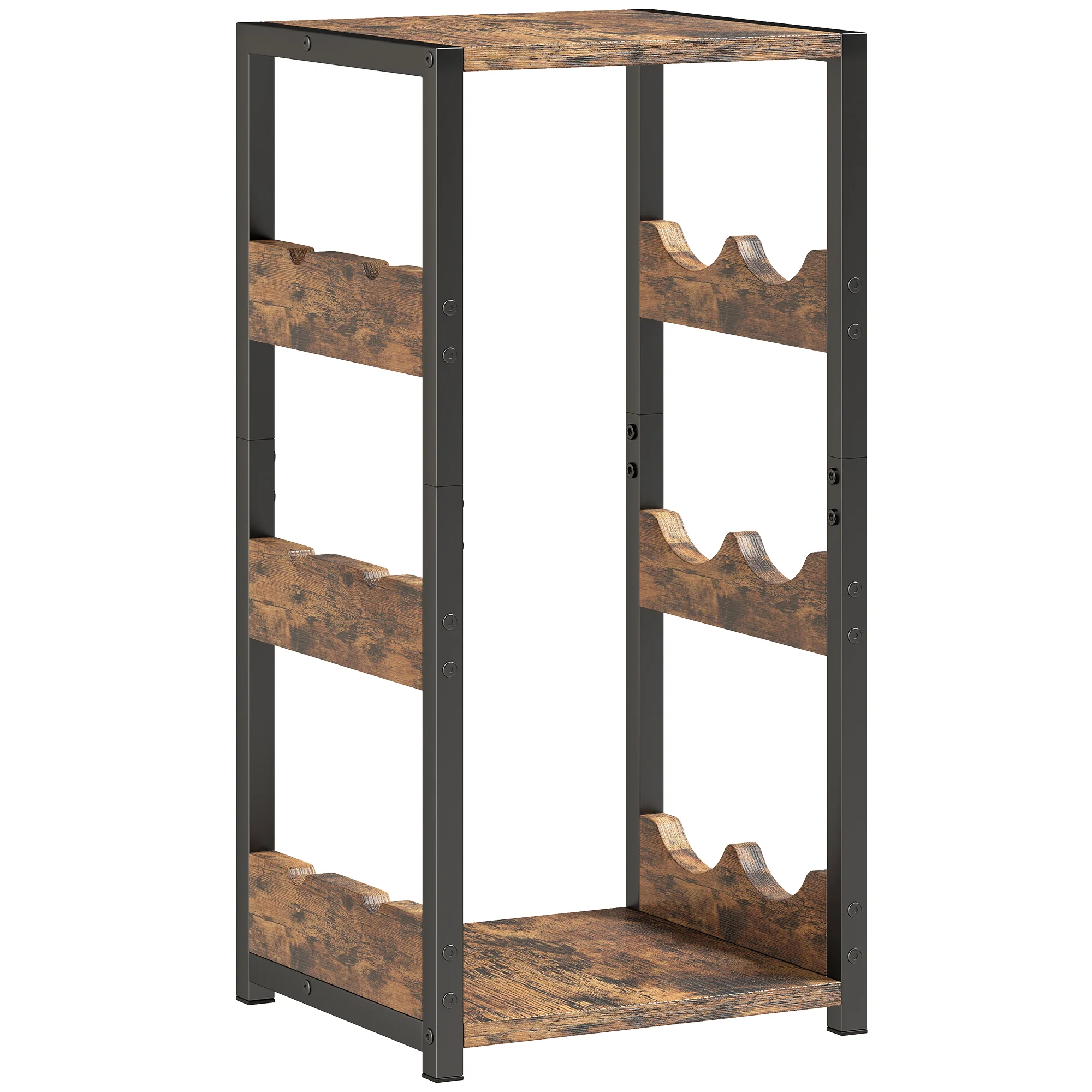 Casier à bouteilles pour 6 bouteilles, casier à vin avec plateau supérieur et étagères ondulées, style industriel, étagère à vin pour cuisine, salon, 22 x 24 x 49,2 cm, brun rustique - Image 2