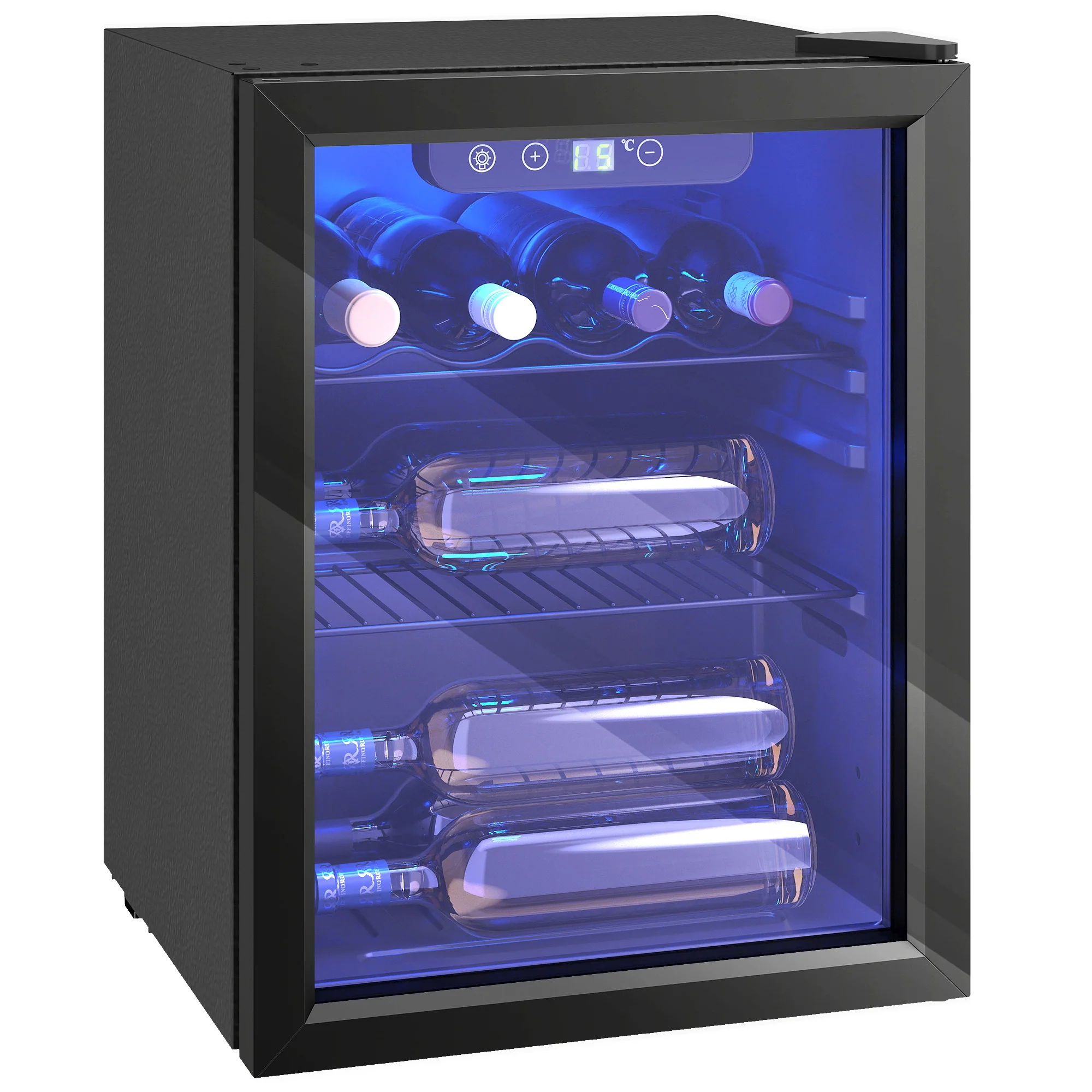 Cave à vin 16 bouteilles 48L, réfrigérateur à vin et boissons avec température réglable 4-16 °C, porte réversible en verre trempé double, éclairage LED et étagère amovible, noir - Image 12