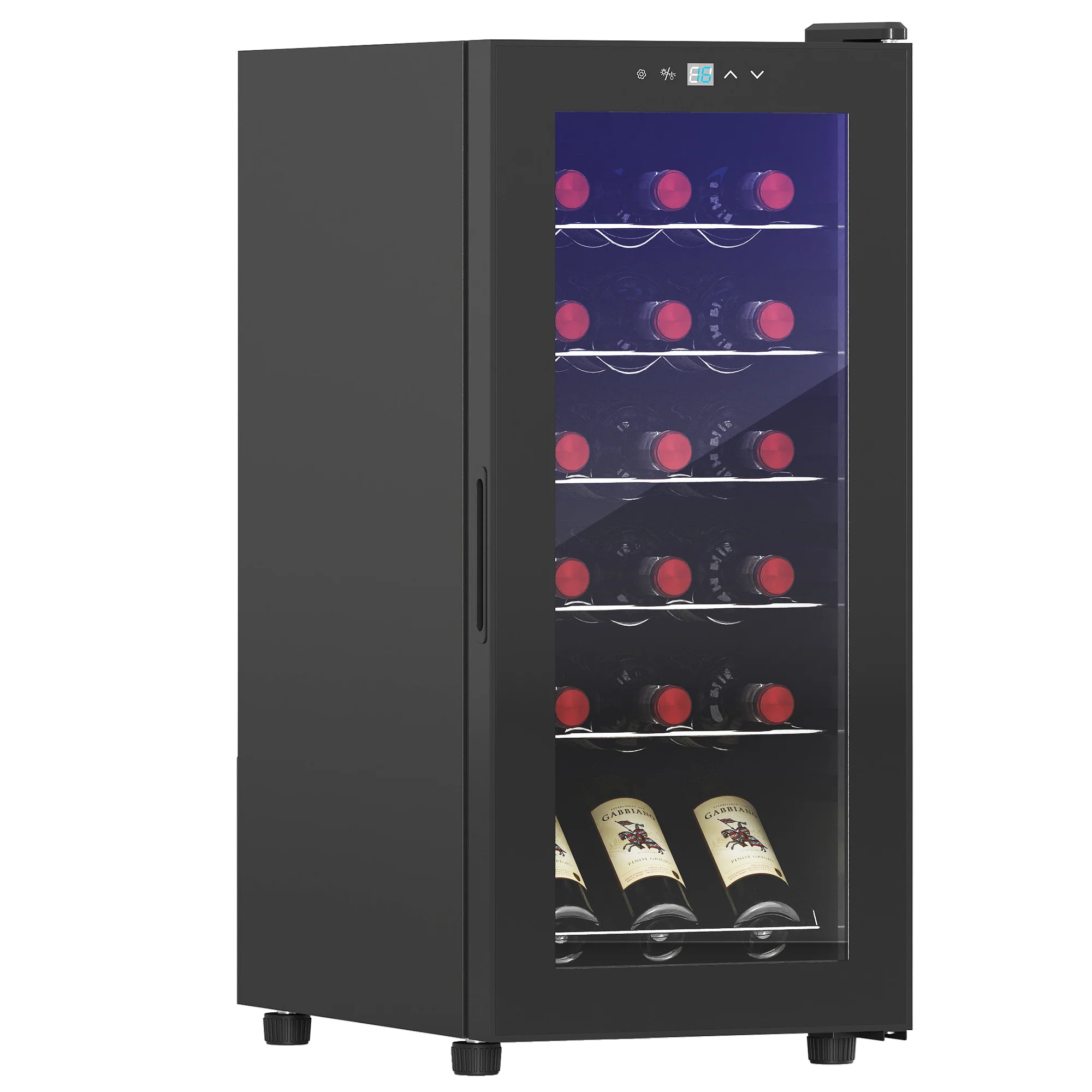 Cave à vin 18 bouteilles 50L réfrigérateur à vin silencieux avec porte en verre, étagères réglables, éclairage LED, écran tactile numérique, frigo vin contr?le de la température 5-18°C, noir