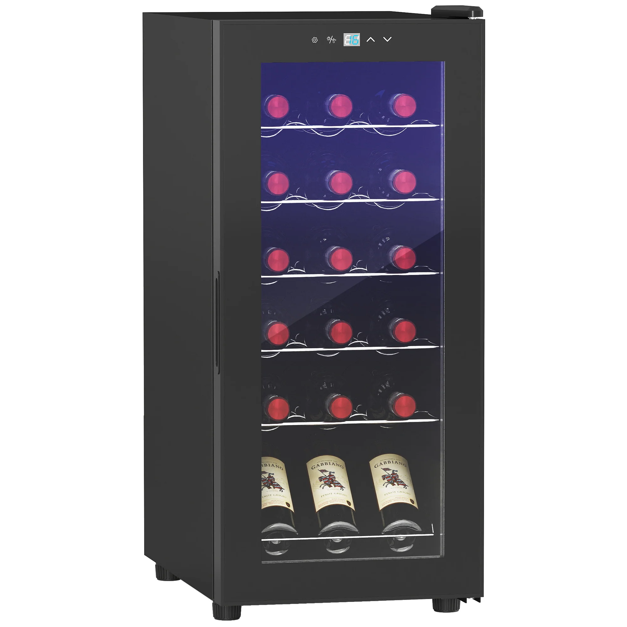 Cave à vin 18 bouteilles 50L réfrigérateur à vin silencieux avec porte en verre, étagères réglables, éclairage LED, écran tactile numérique, frigo vin contr?le de la température 5-18°C, noir - Image 11