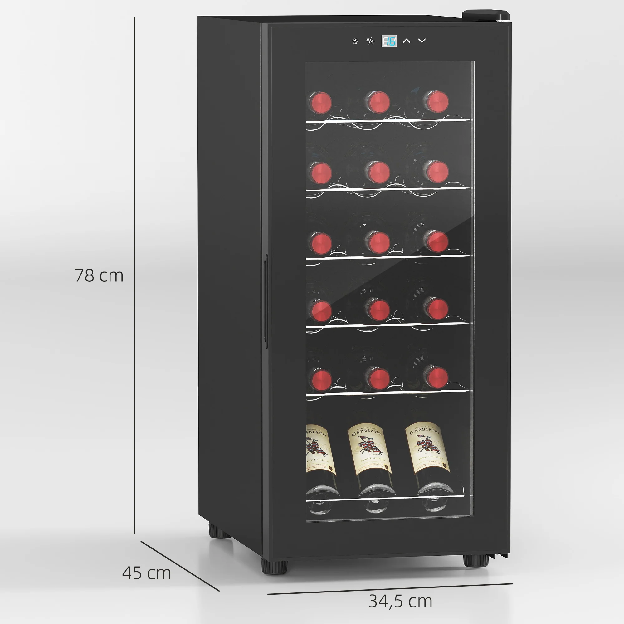 Cave à vin 18 bouteilles 50L réfrigérateur à vin silencieux avec porte en verre, étagères réglables, éclairage LED, écran tactile numérique, frigo vin contr?le de la température 5-18°C, noir - Image 4