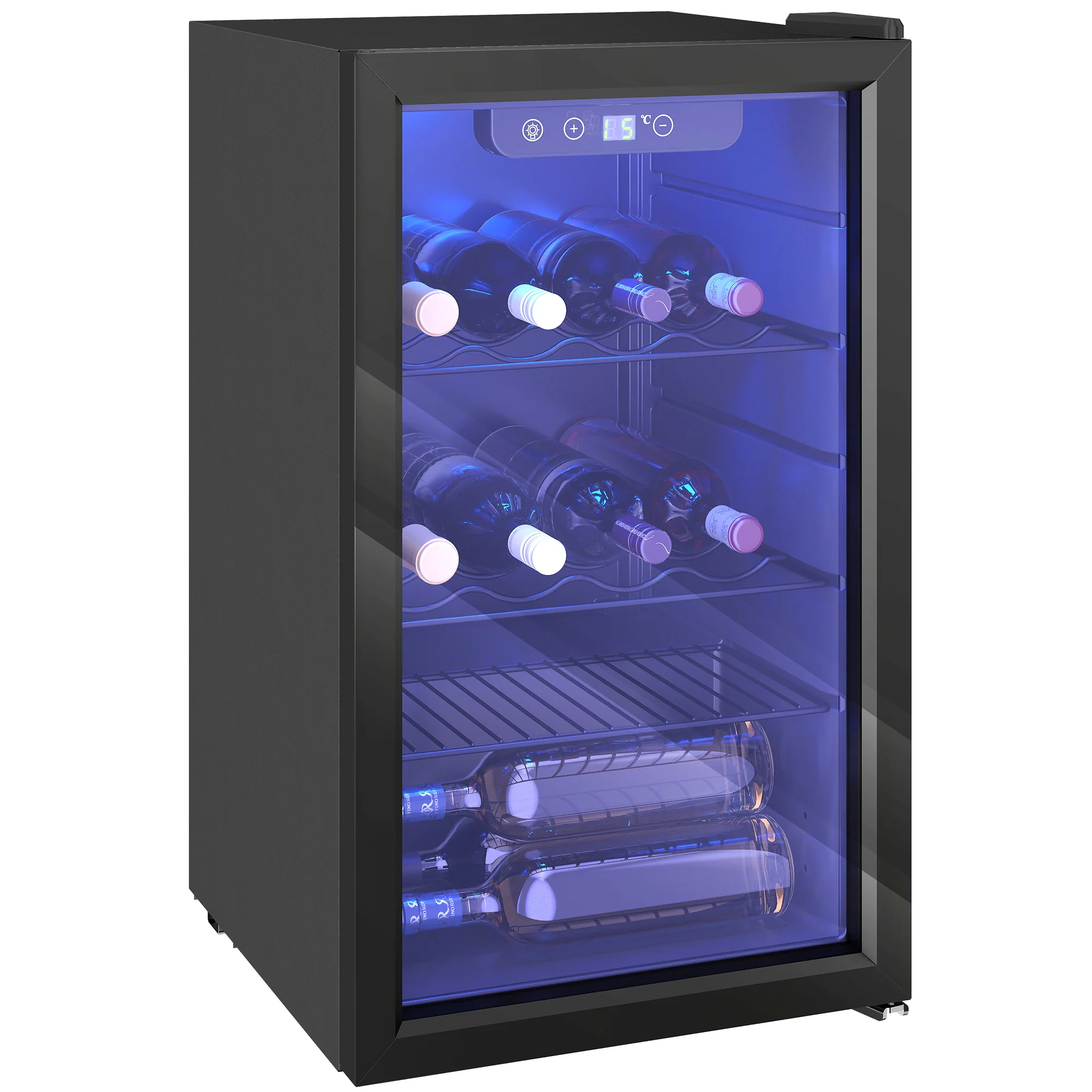 Cave à vin 24 bouteilles 68L, réfrigérateur à vin et boissons avec température réglable 4-16 °C, porte réversible en verre trempé double, éclairage LED, écran tactile et étagère amovible, noir - Image 10