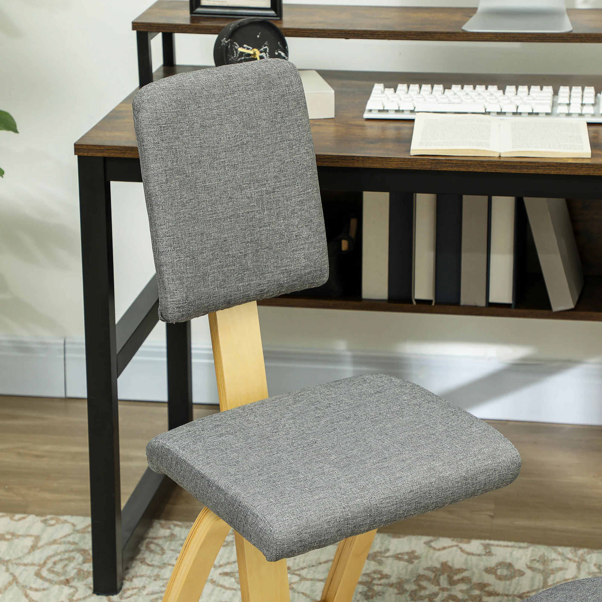 Chaise à genoux ergonomique avec dossier, siège assis genoux à bascule, tabouret ergonomique en bois, tabouret bureau orthopédique, correcteur de posture, soulager les douleurs au dos, gris - Image 10