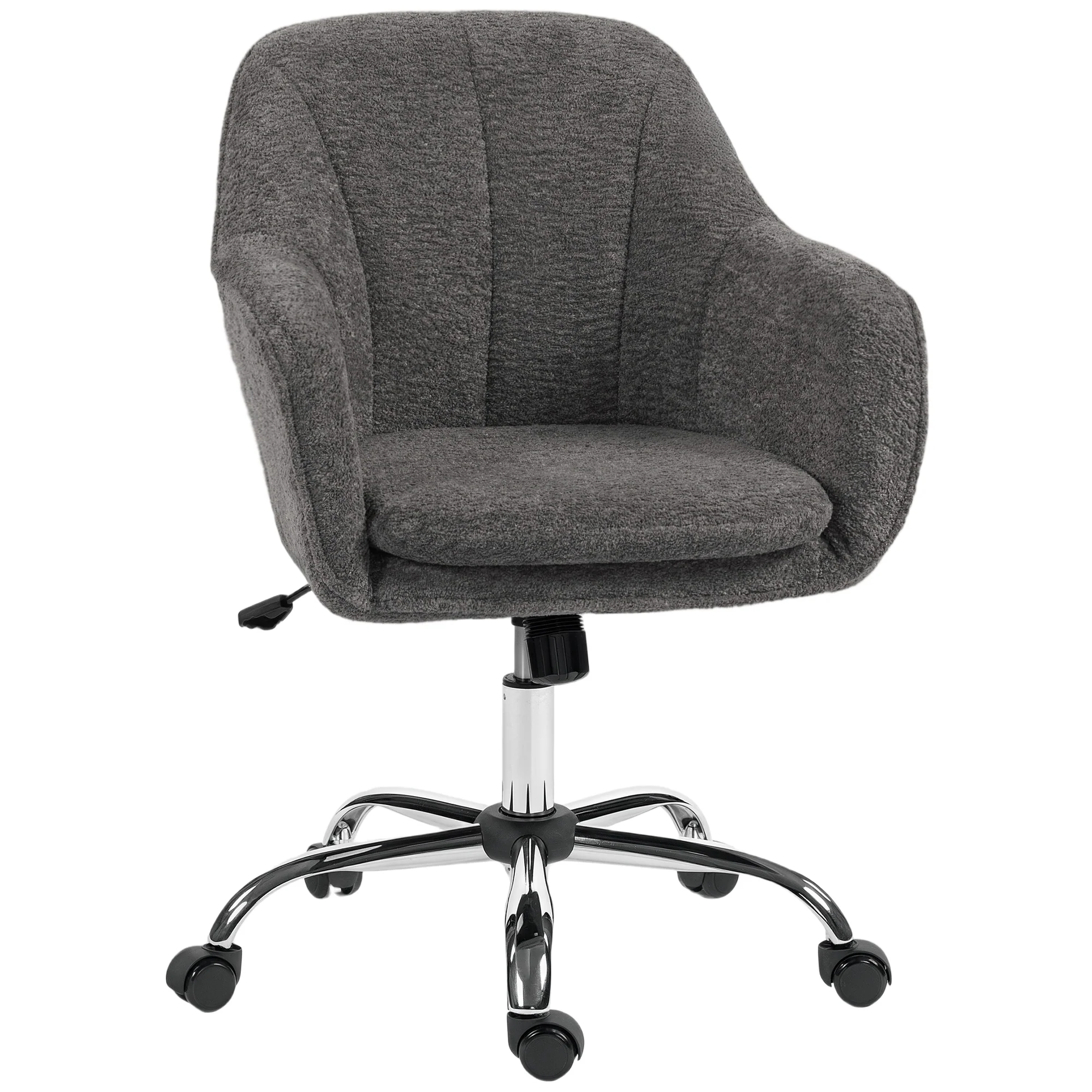 Chaise bureau ergonomique en flanelle neige, fauteuil pivotante, chaise coiffeuse avec hauteur réglable, dossier incurvé et fonction de bascule, pour bureau, salon, chambre, gris - Image 2