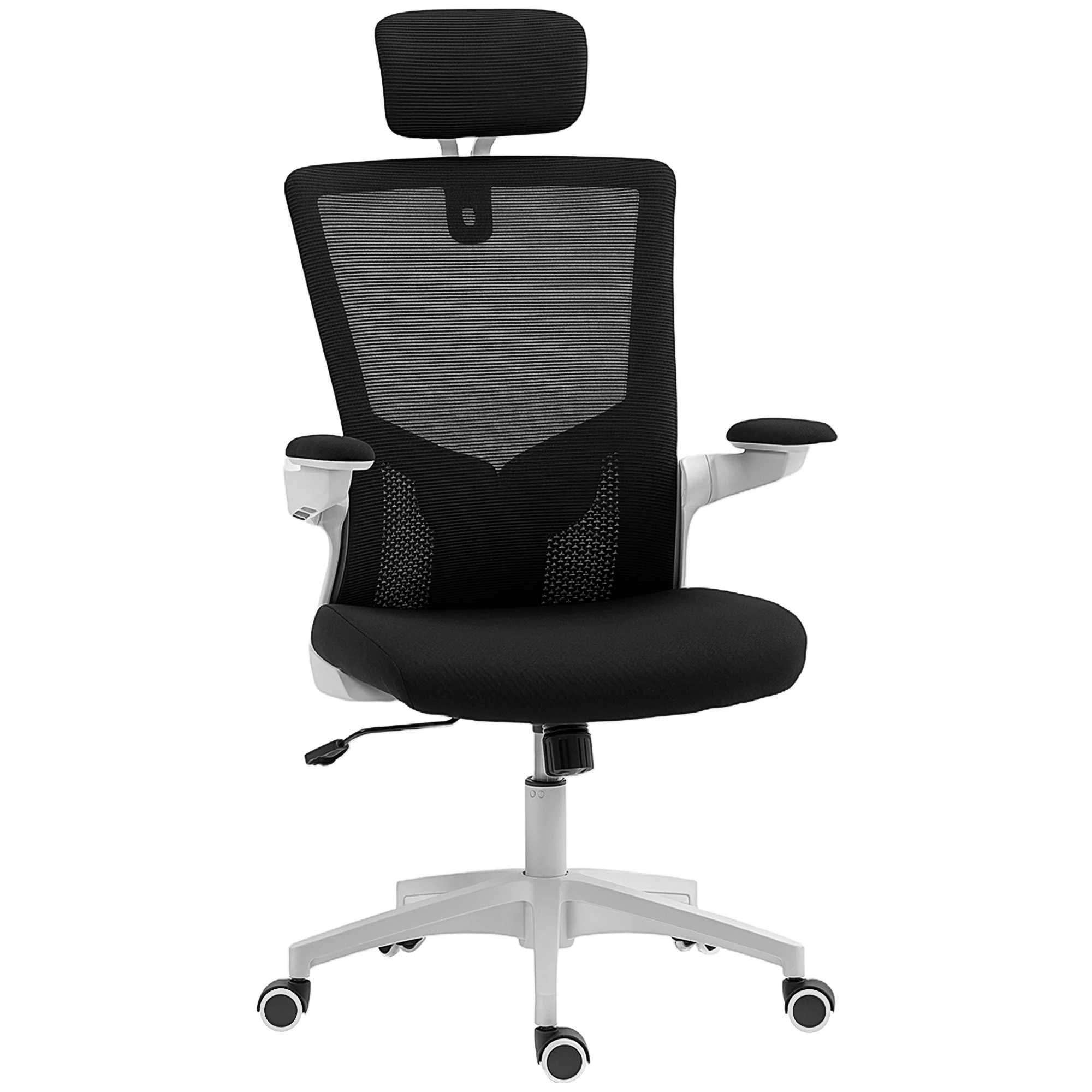 Chaise bureau ergonomique, fauteuil de bureau avec hauteur réglable, soutien lombaire, appui-tête, accoudoirs relevables, fonction bascule, pivotant à 360° et roulettes, noir - Image 12