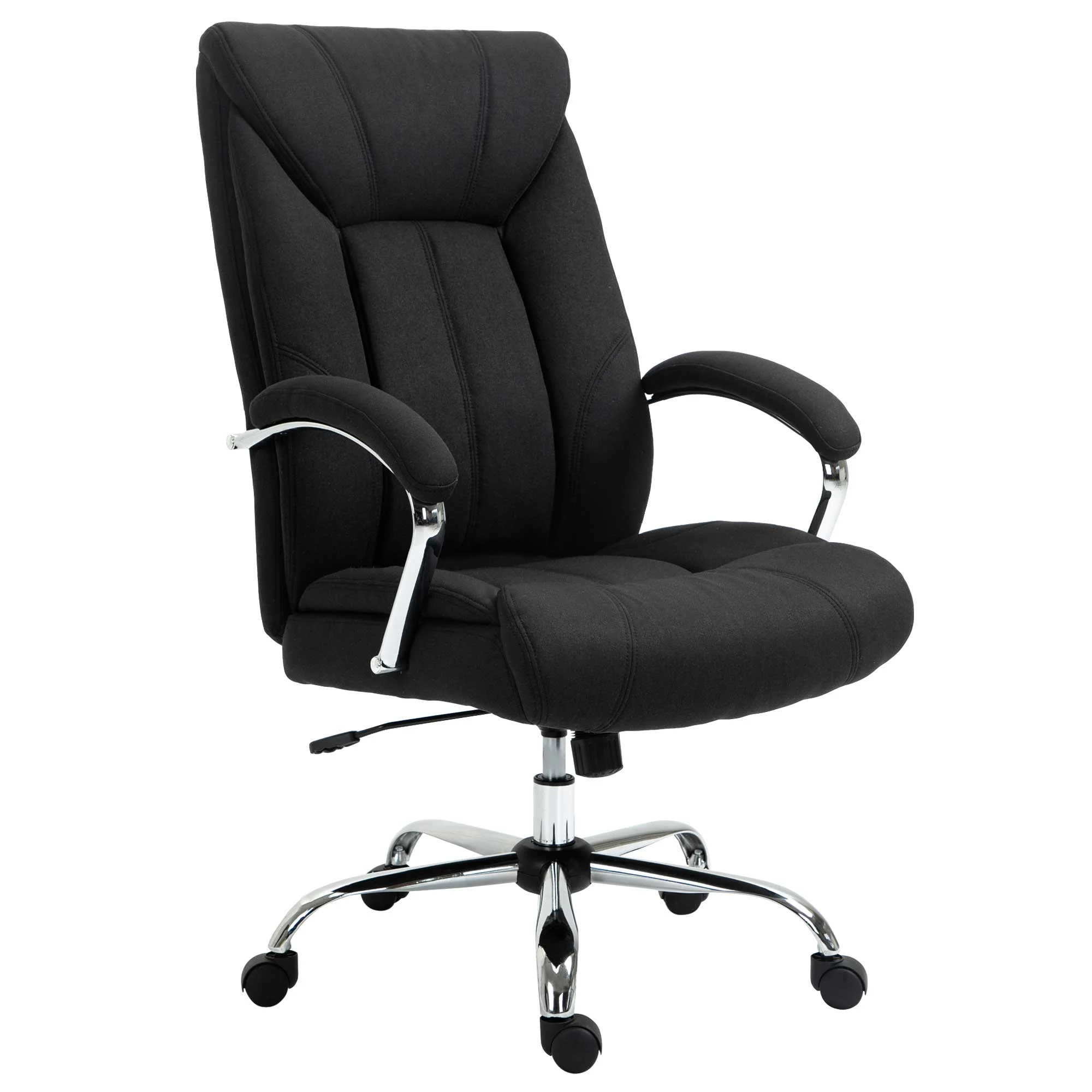 Chaise bureau ergonomique, fauteuil de bureau, hauteur réglable, dossier haut, fonction de bascule et pivotant à 360°, tissu en lin, pour chambre, télétravail, noir