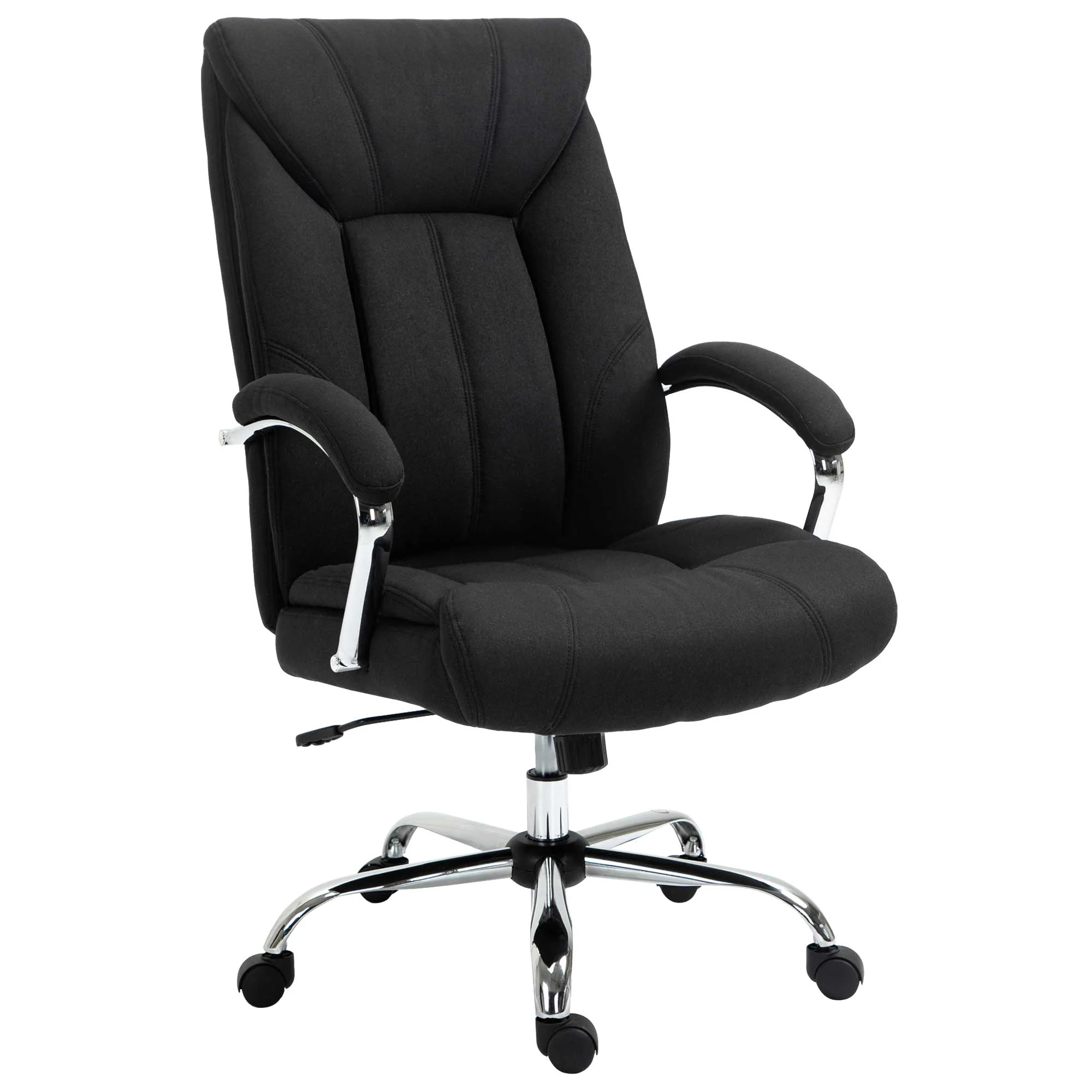 Chaise bureau ergonomique, fauteuil de bureau, hauteur réglable, dossier haut, fonction de bascule et pivotant à 360°, tissu en lin, pour chambre, télétravail, noir - Image 12