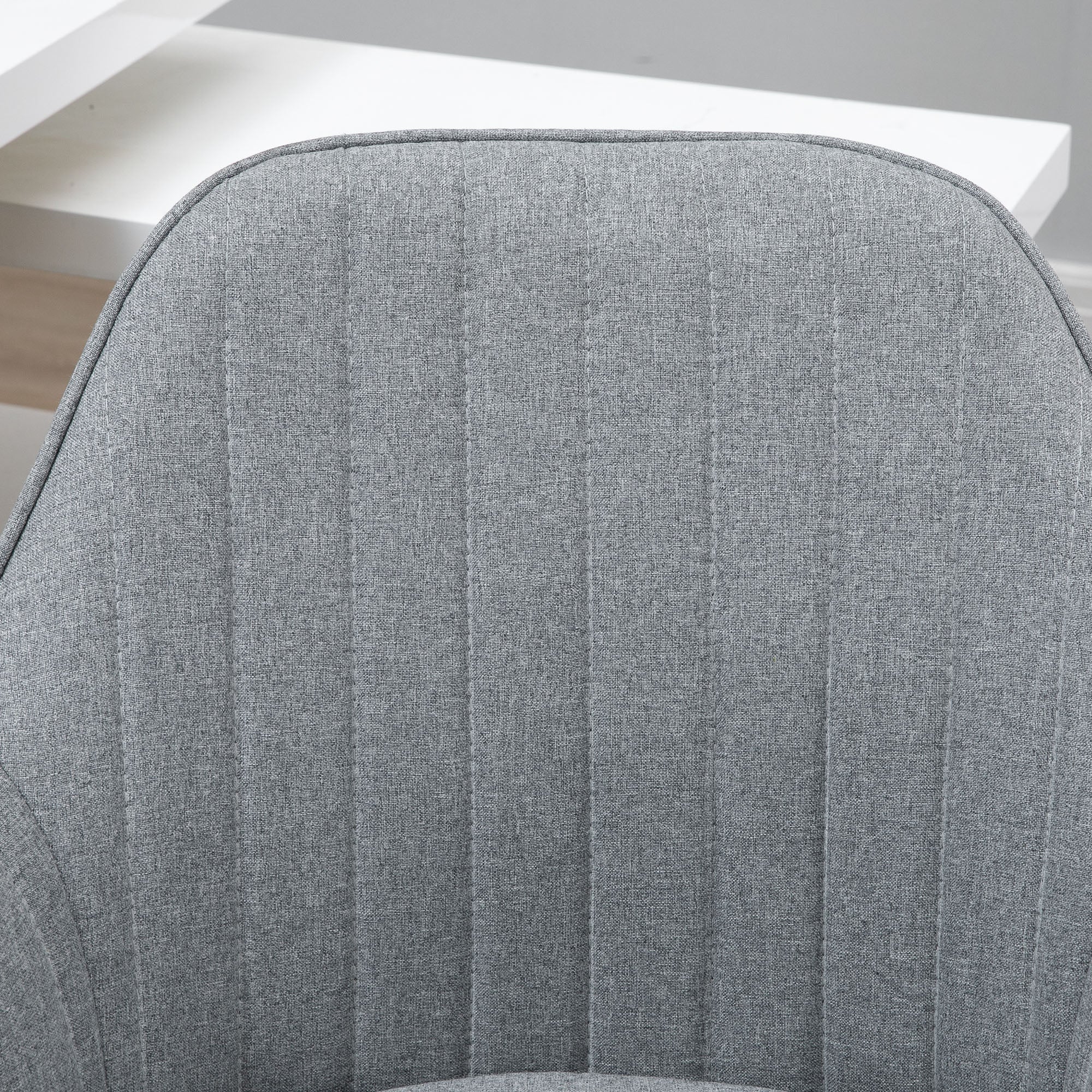 Chaise de bureau design contemporain dossier accoudoirs striés hauteur réglable pivotant 360° piètement chromé lin gris clair - Image 9