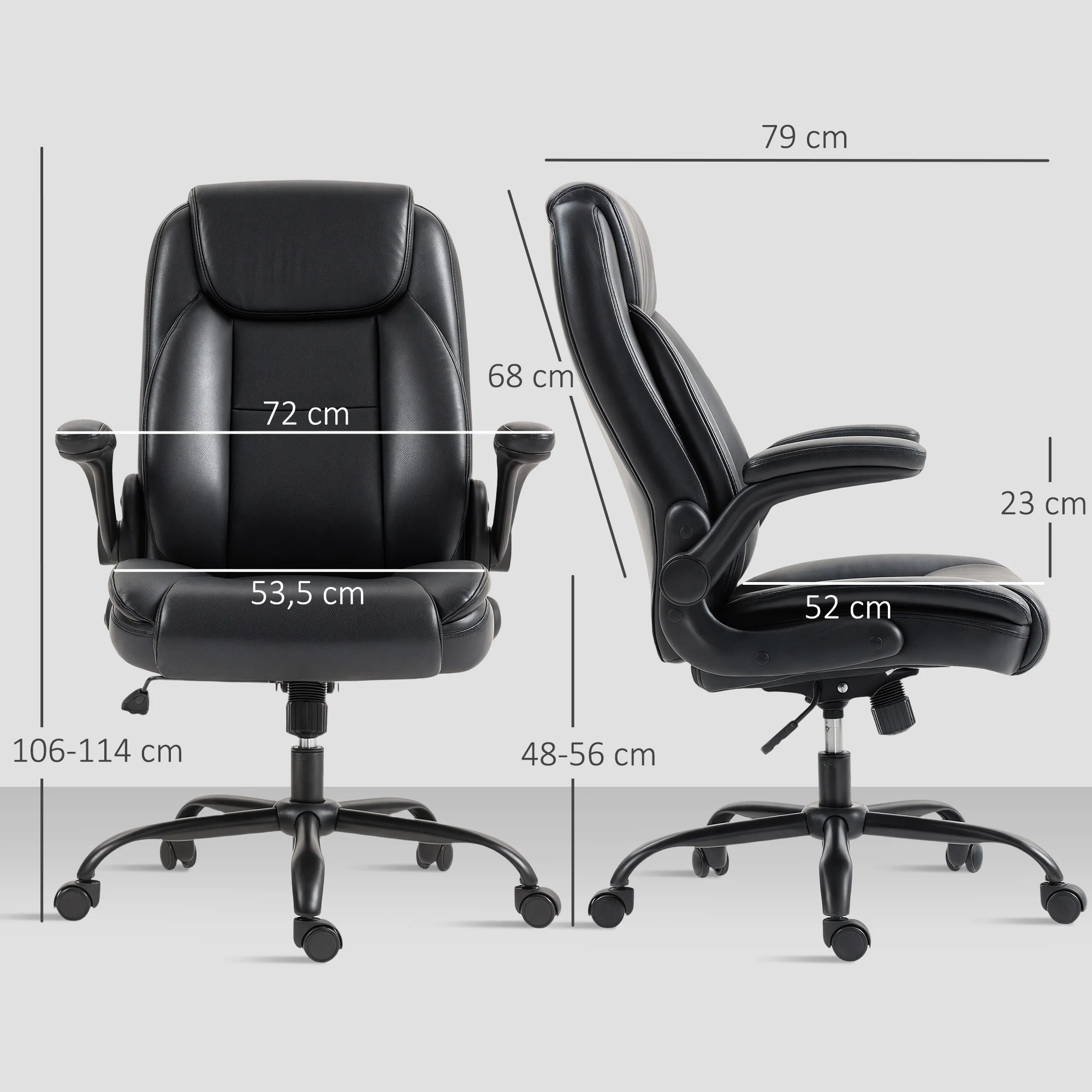 Chaise de bureau, fauteuil de bureau ergonomique avec accoudoirs relevables, hauteur réglable, fonction de bascule et pivotant à 360°, cuir synthétique, pour chambre, télétravail, noir - Image 4