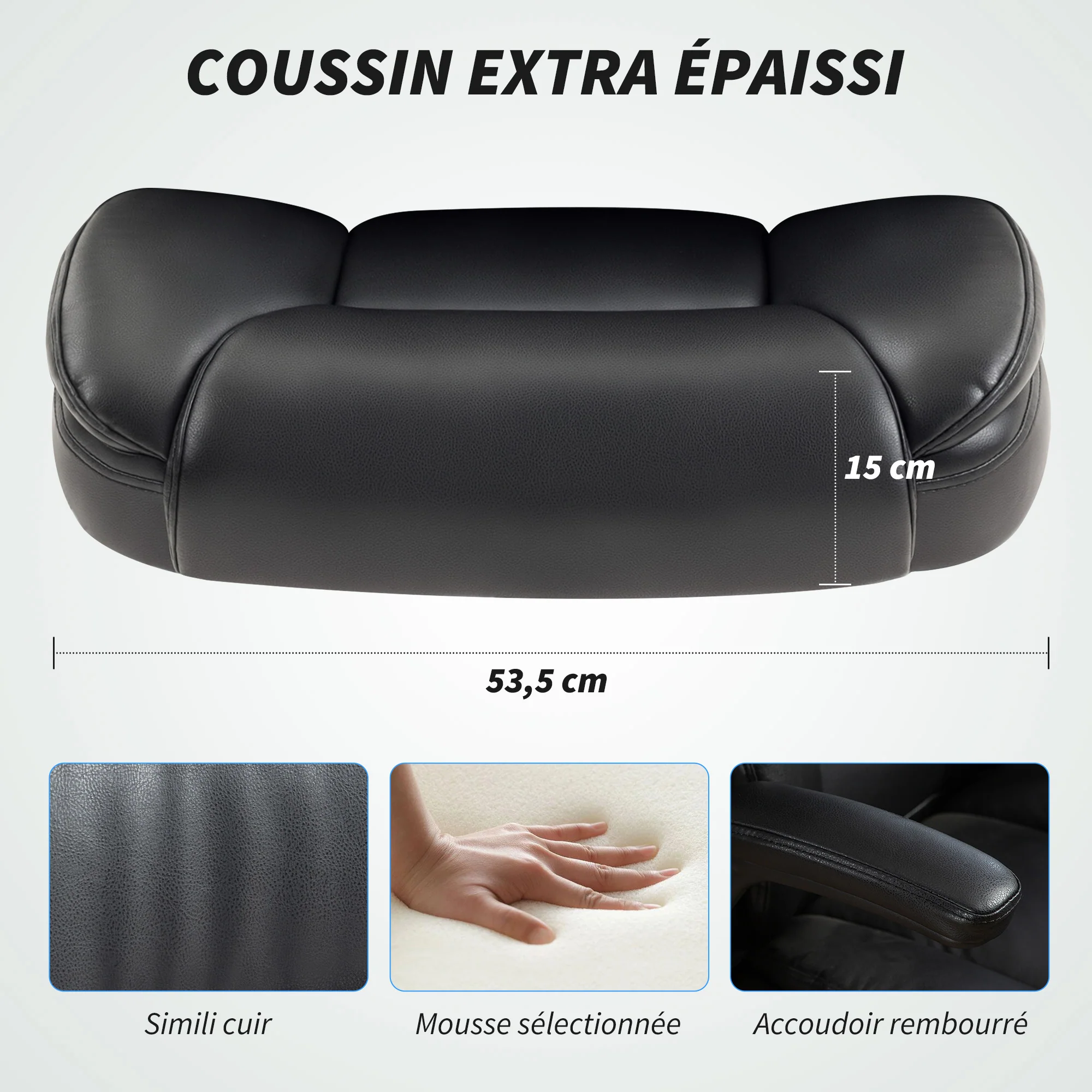 Chaise de bureau, fauteuil de bureau ergonomique avec accoudoirs relevables, hauteur réglable, fonction de bascule et pivotant à 360°, cuir synthétique, pour chambre, télétravail, noir - Image 6