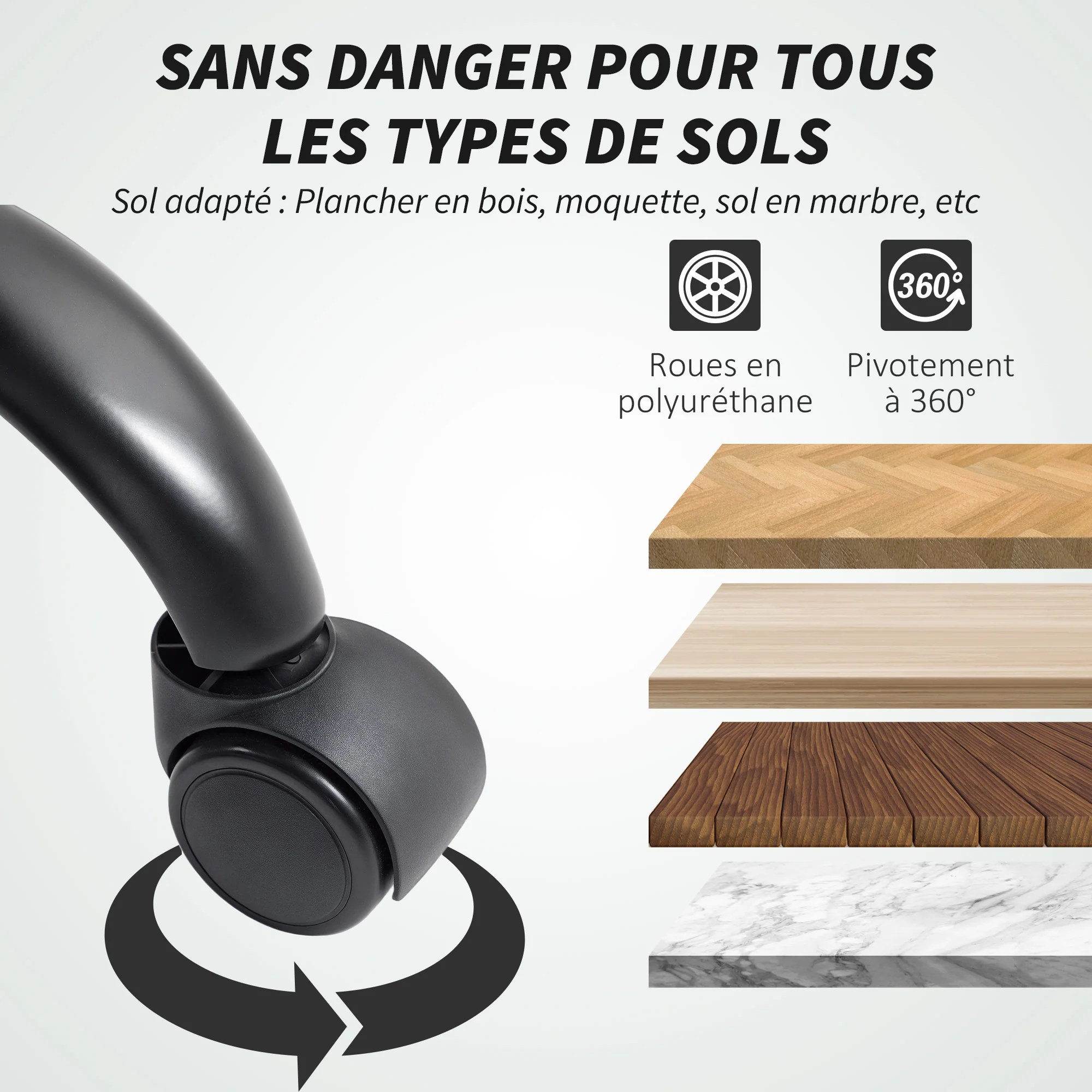 Chaise de bureau, fauteuil de bureau ergonomique avec accoudoirs relevables, hauteur réglable, fonction de bascule et pivotant à 360°, cuir synthétique, pour chambre, télétravail, noir - Image 9