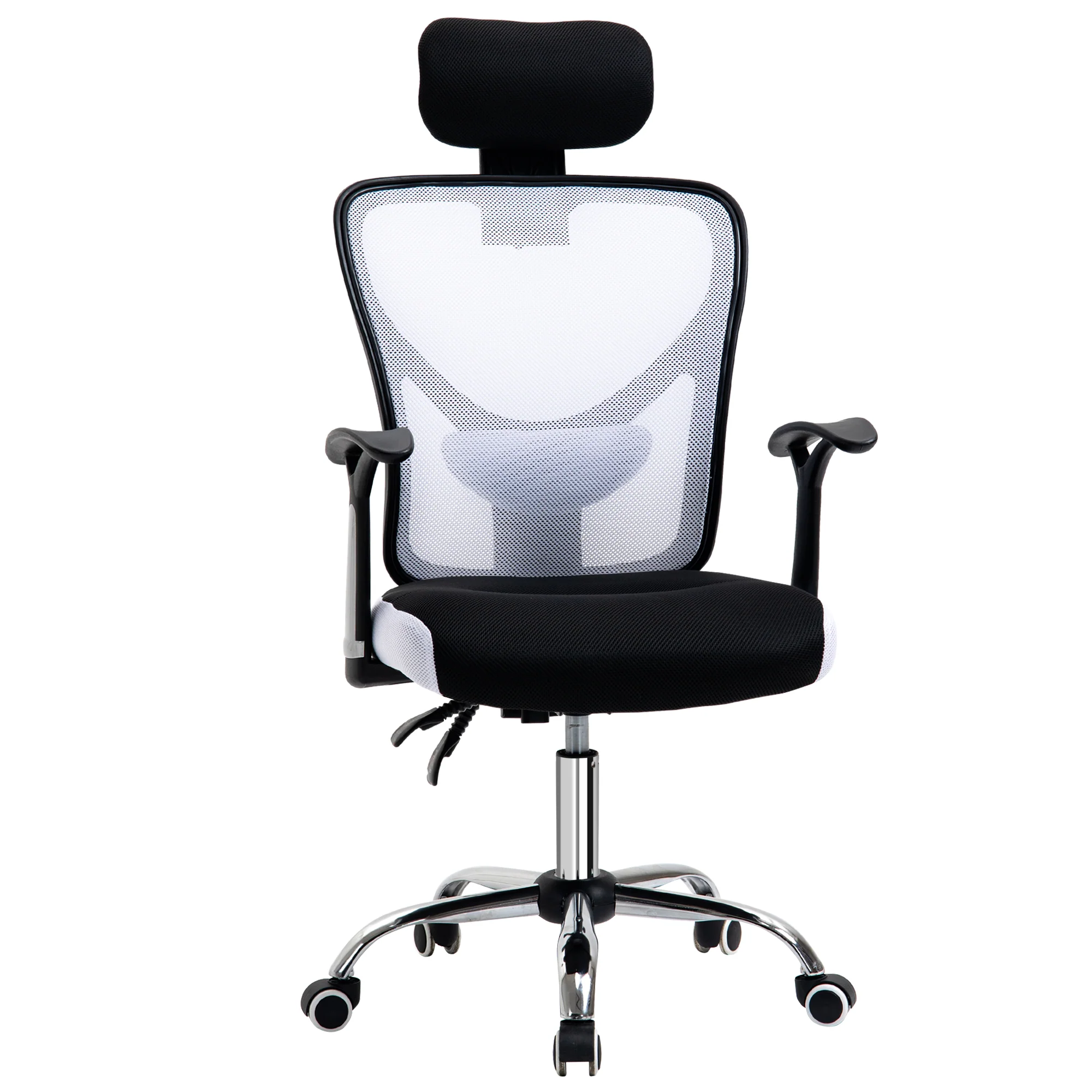 Chaise de bureau, fauteuil de bureau ergonomique en maille avec hauteur et appui-tête réglable, dossier inclinable et support lombaire, pour chambre, télétravail, charge 120 Kg, noir et blanc - Image 12