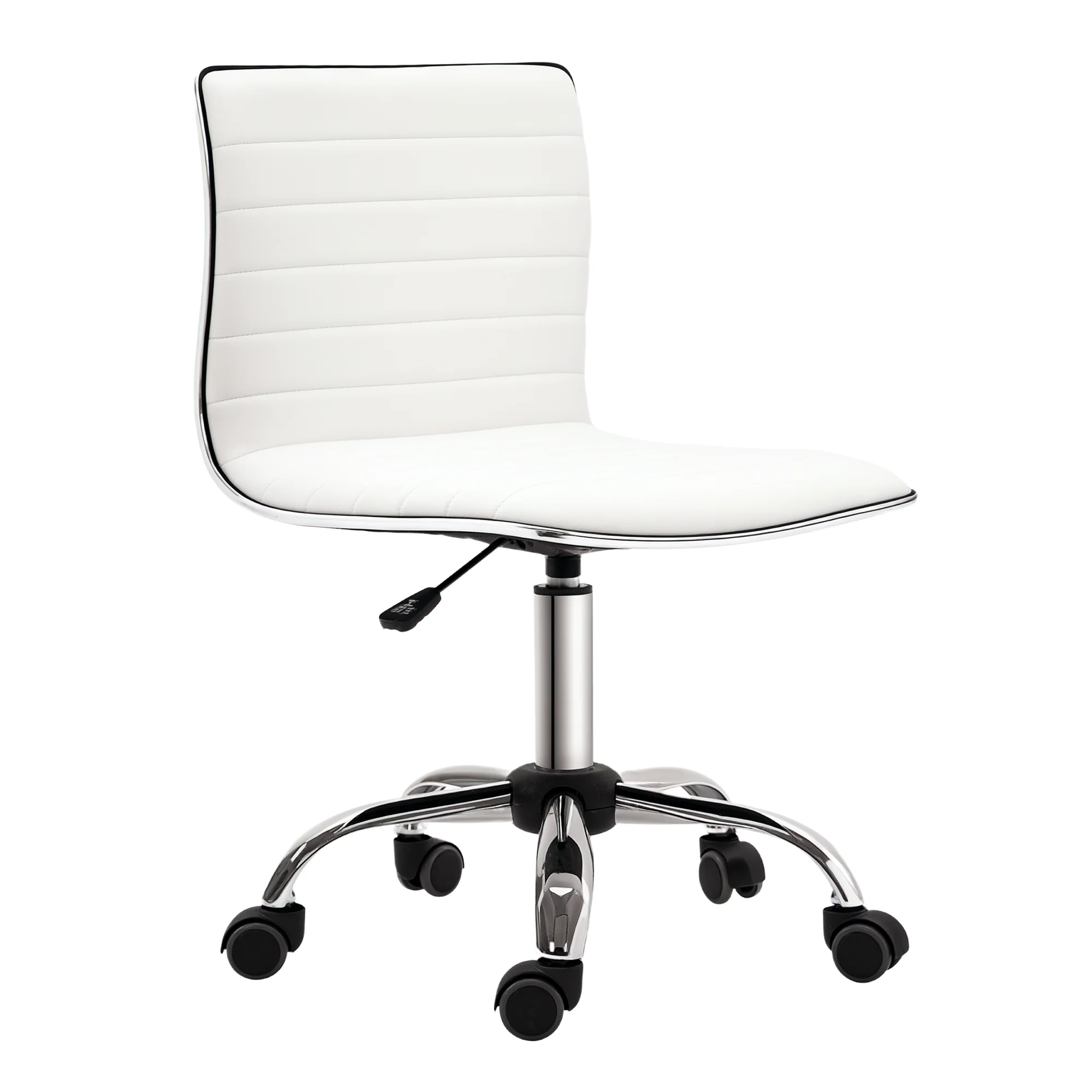 Chaise de bureau sans accoudoirs, fauteuil de bureau ergonomique, hauteur réglable, assise et dossier rembourrés et pivotant 360°, chaise d'ordinateur en similicuir pour bureau, chambre, blanc - Image 12