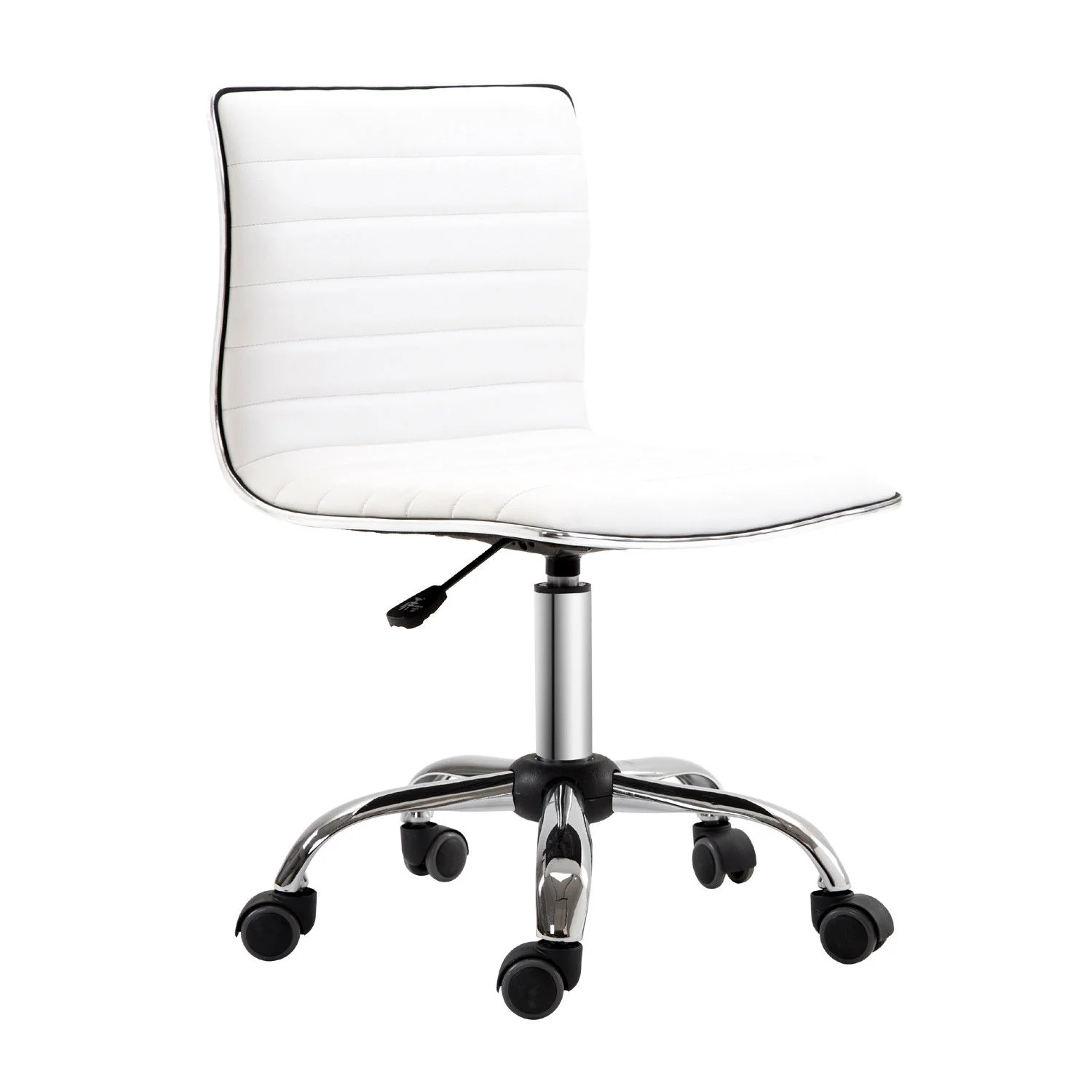 Chaise de bureau sans accoudoirs, fauteuil de bureau ergonomique, hauteur réglable, assise et dossier rembourrés et pivotant 360°, chaise d'ordinateur en similicuir pour bureau, chambre, blanc - Image 2