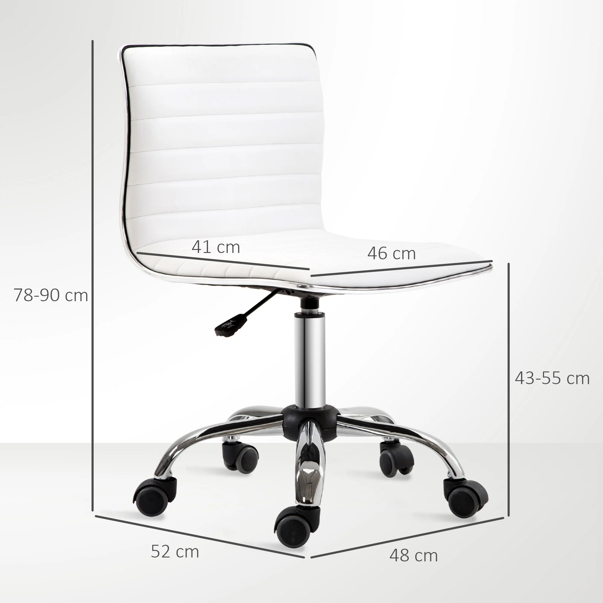 Chaise de bureau sans accoudoirs, fauteuil de bureau ergonomique, hauteur réglable, assise et dossier rembourrés et pivotant 360°, chaise d'ordinateur en similicuir pour bureau, chambre, blanc - Image 4