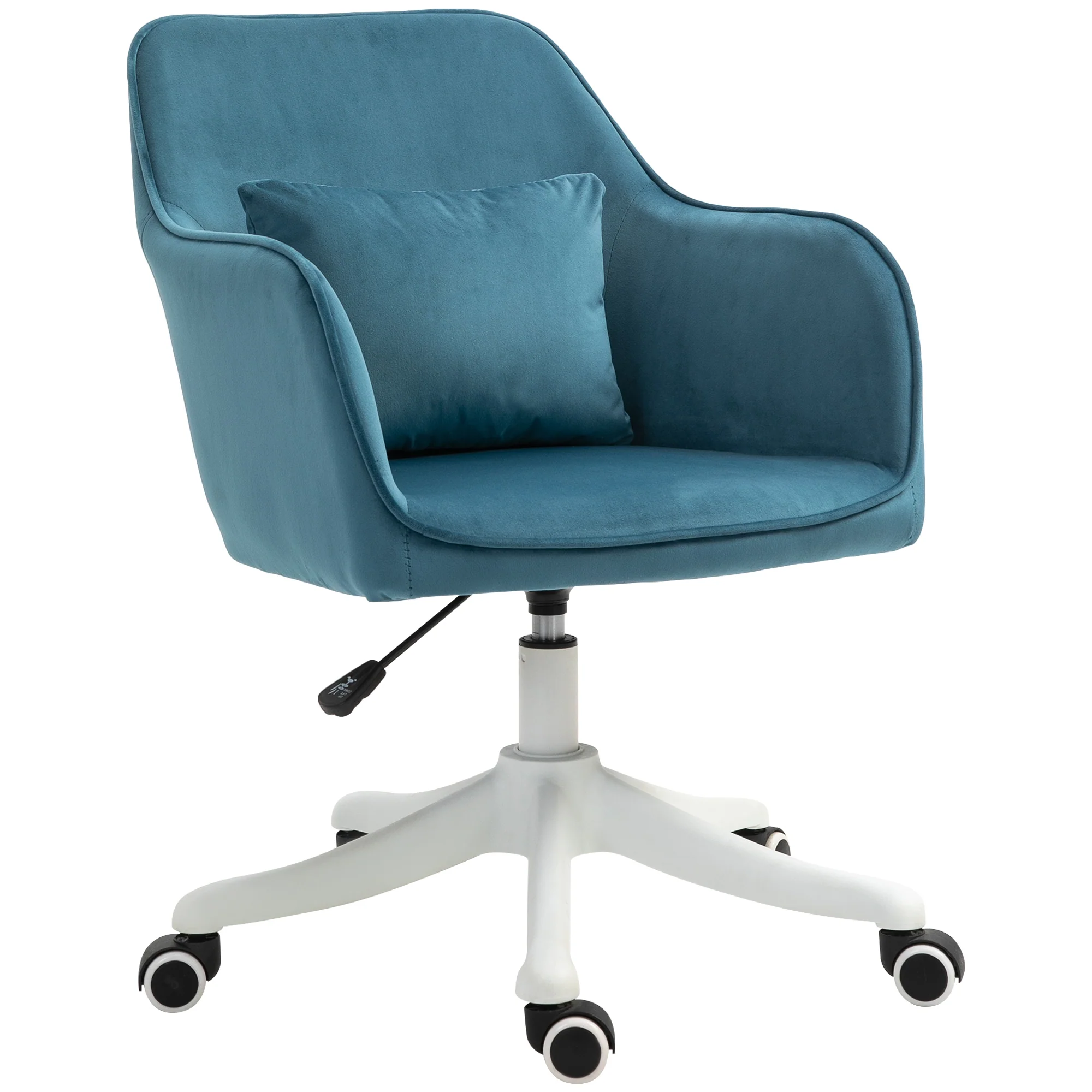 Chaise de bureau velours fauteuil bureau massant coussin lombaire intégré hauteur réglable pivotante 360° bleu - Image 2
