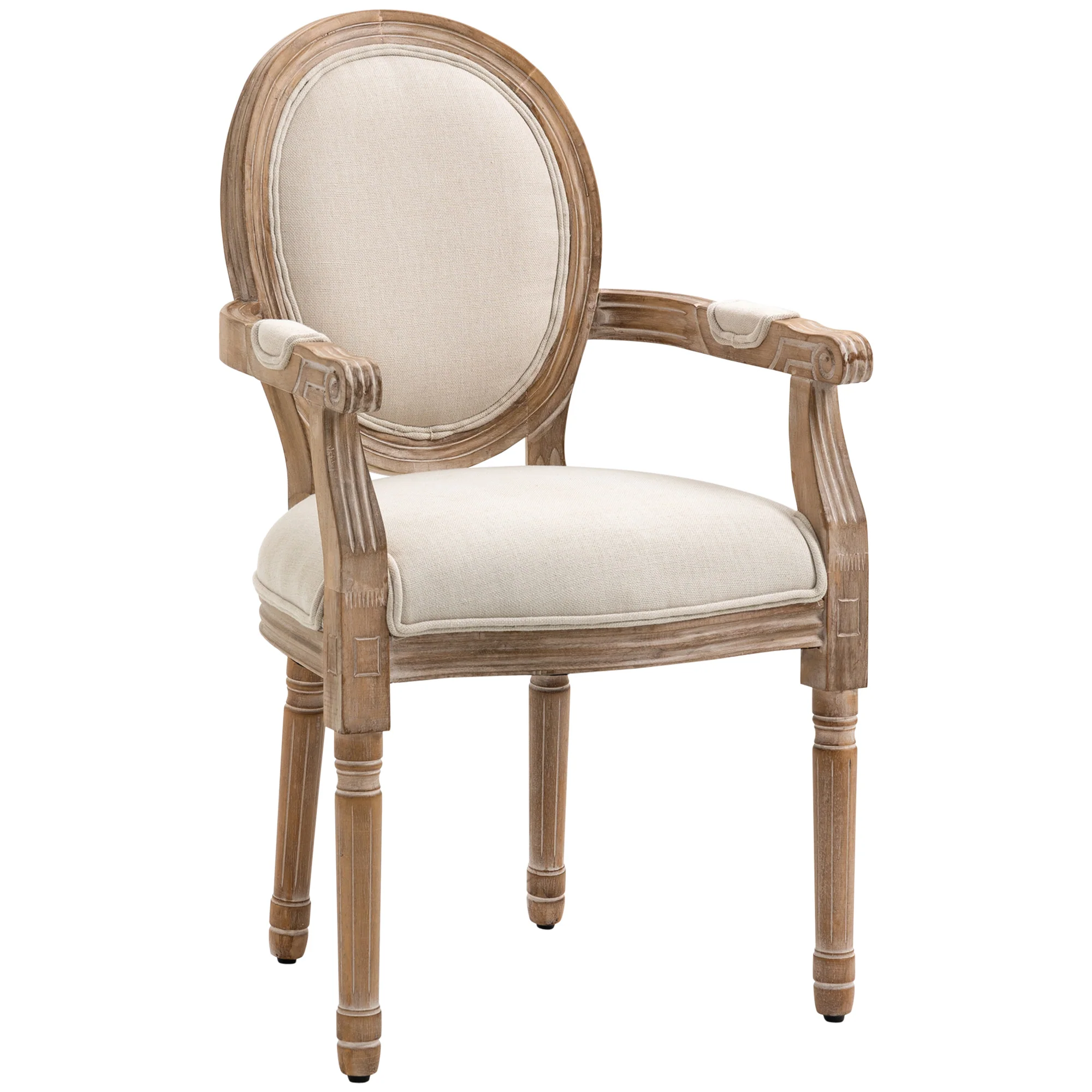 Chaise de Salle à Manger Chaise de Salon médaillon Style Louis XVI Bois Massif patiné sculpté Tissu Lin Crème - Image 2