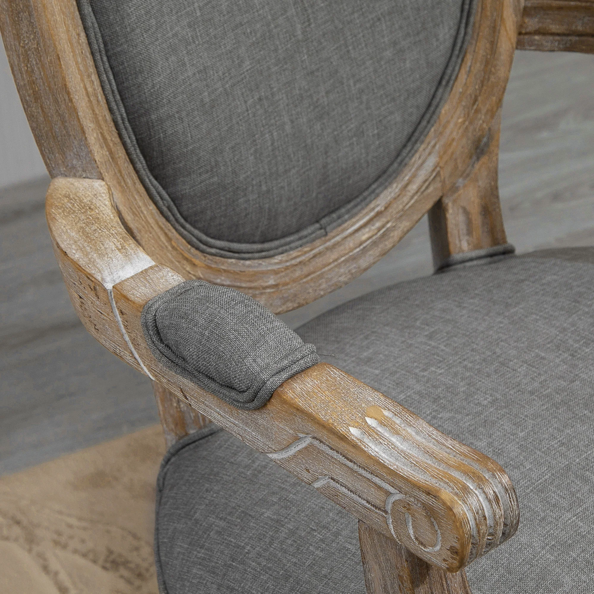 Chaise de Salle à Manger Chaise de Salon médaillon Style Louis XVI Bois Massif patiné sculpté Tissu Lin Gris - Image 10